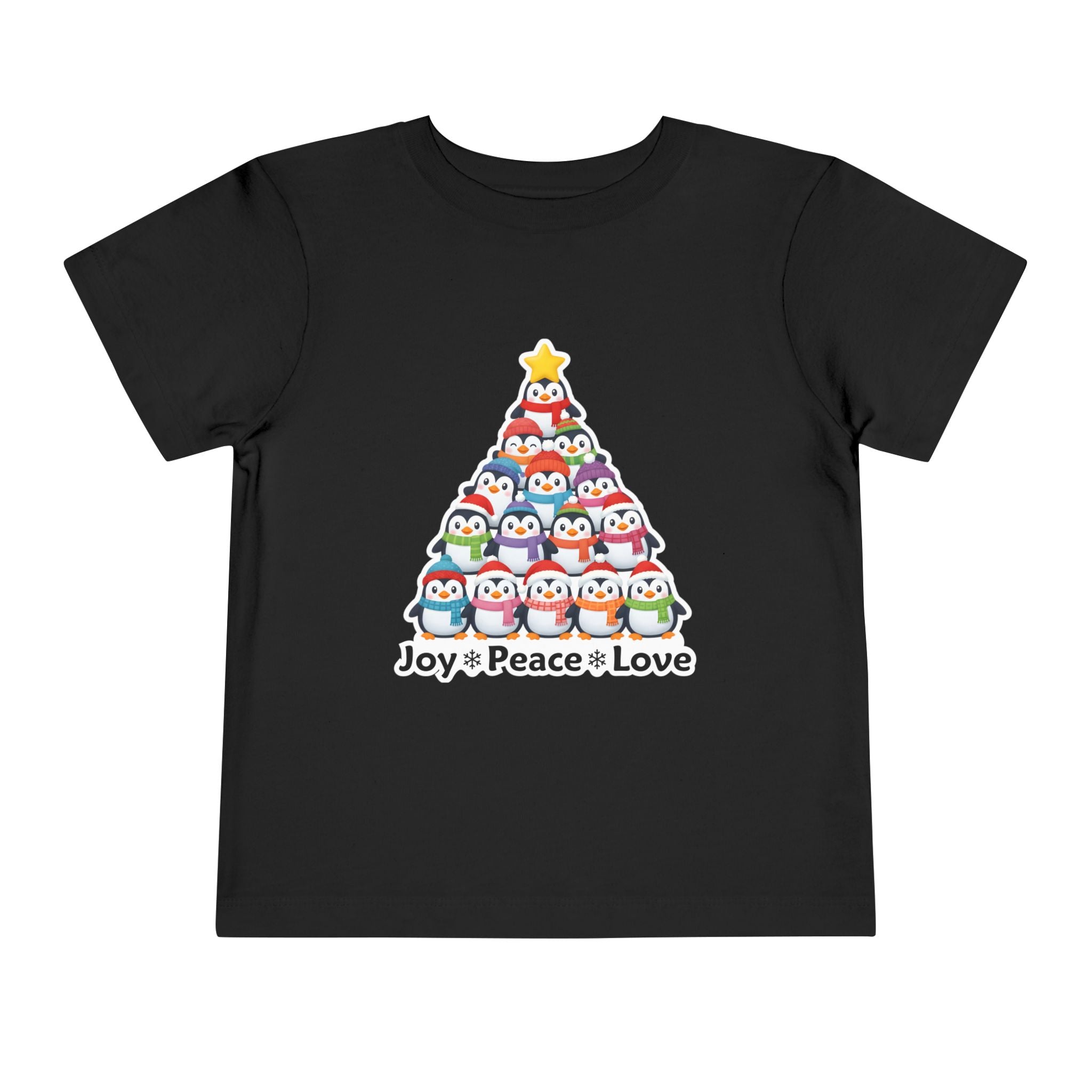 "Joy Peace Love" Toddler Christmas Tee - Holiday Penguin Shirt, Soft Cotton T-Shirt