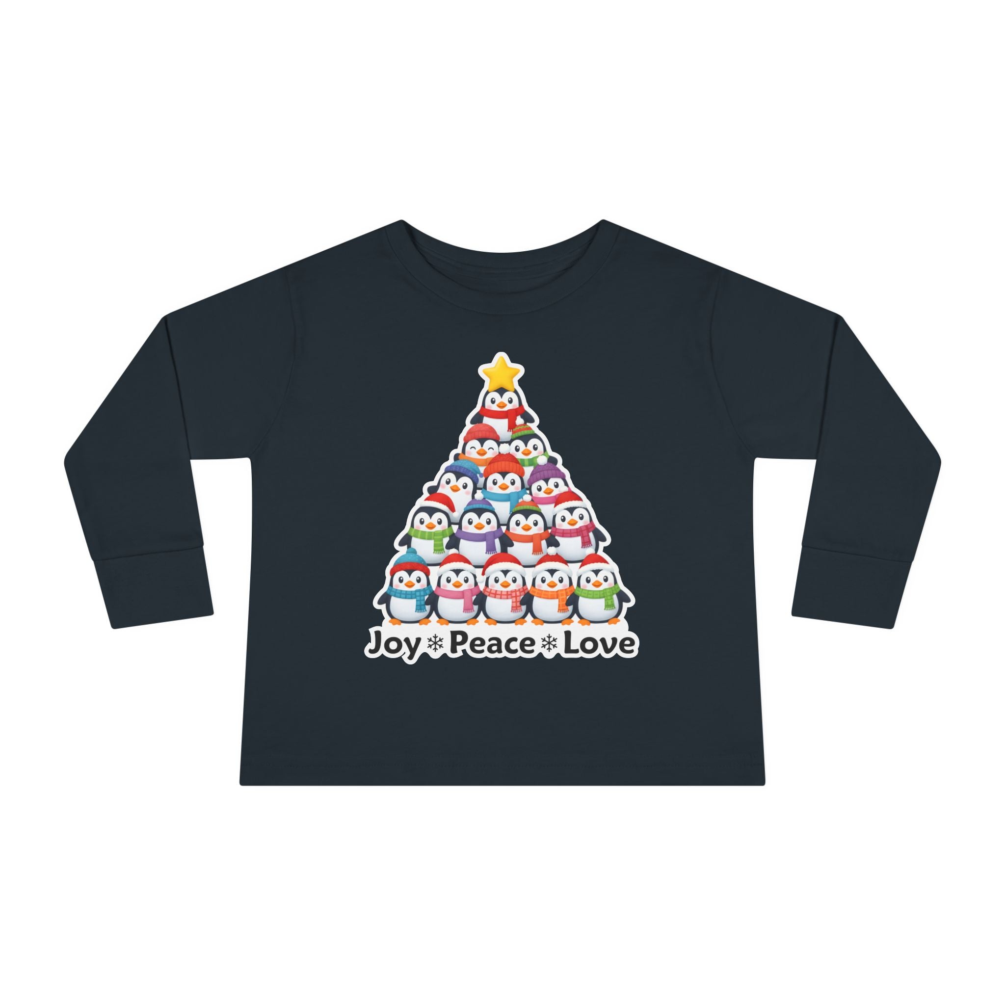 "Joy Peace Love" Toddler Christmas Shirt - Cozy Long Sleeve Holiday Tee With Penguin Design