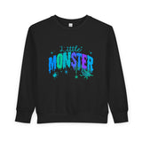 Toddler "Little Monster" Halloween Sweatshirt in Blues and Greens