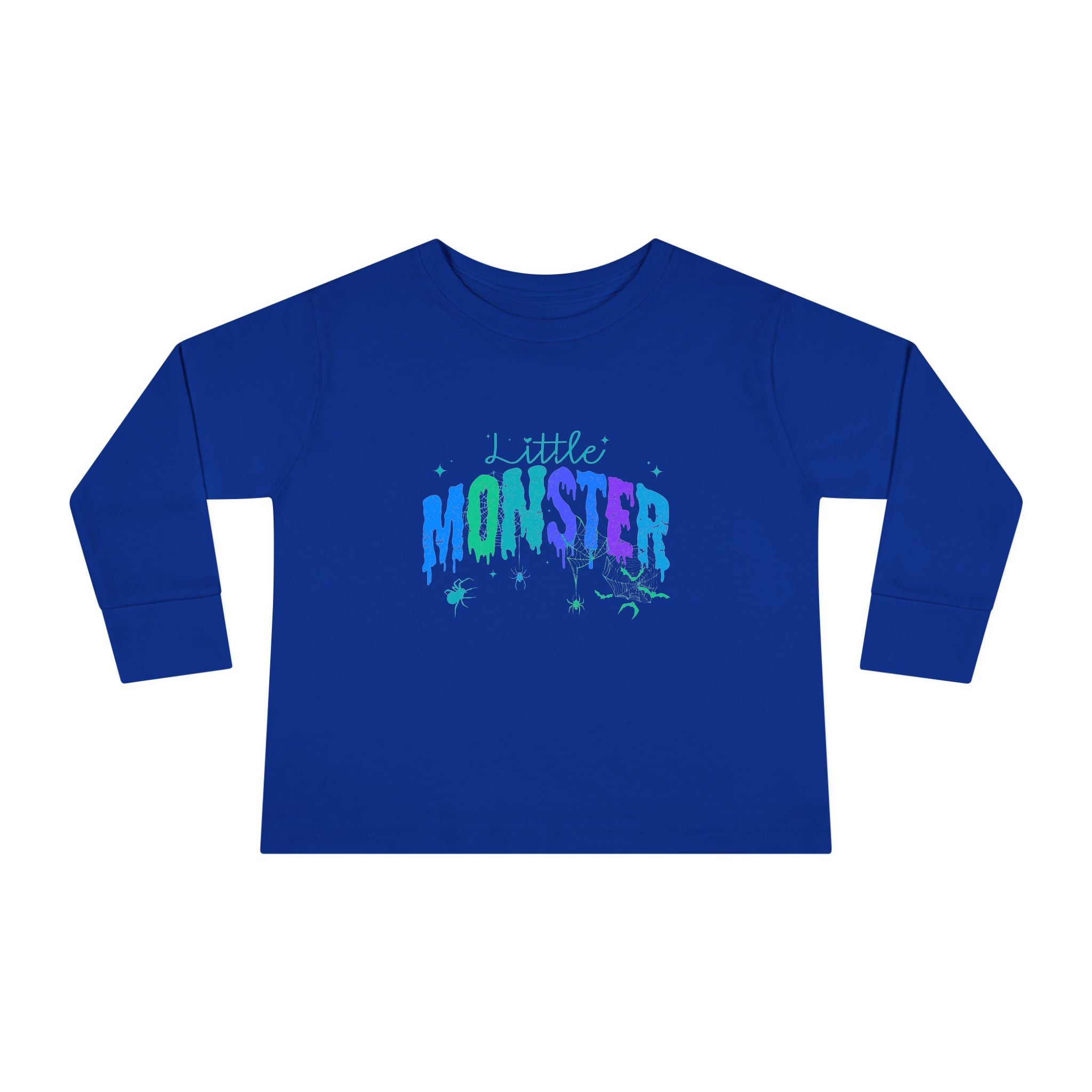 Toddler "Little Monster" Halloween Long Sleeve Tee in Blues and Greens