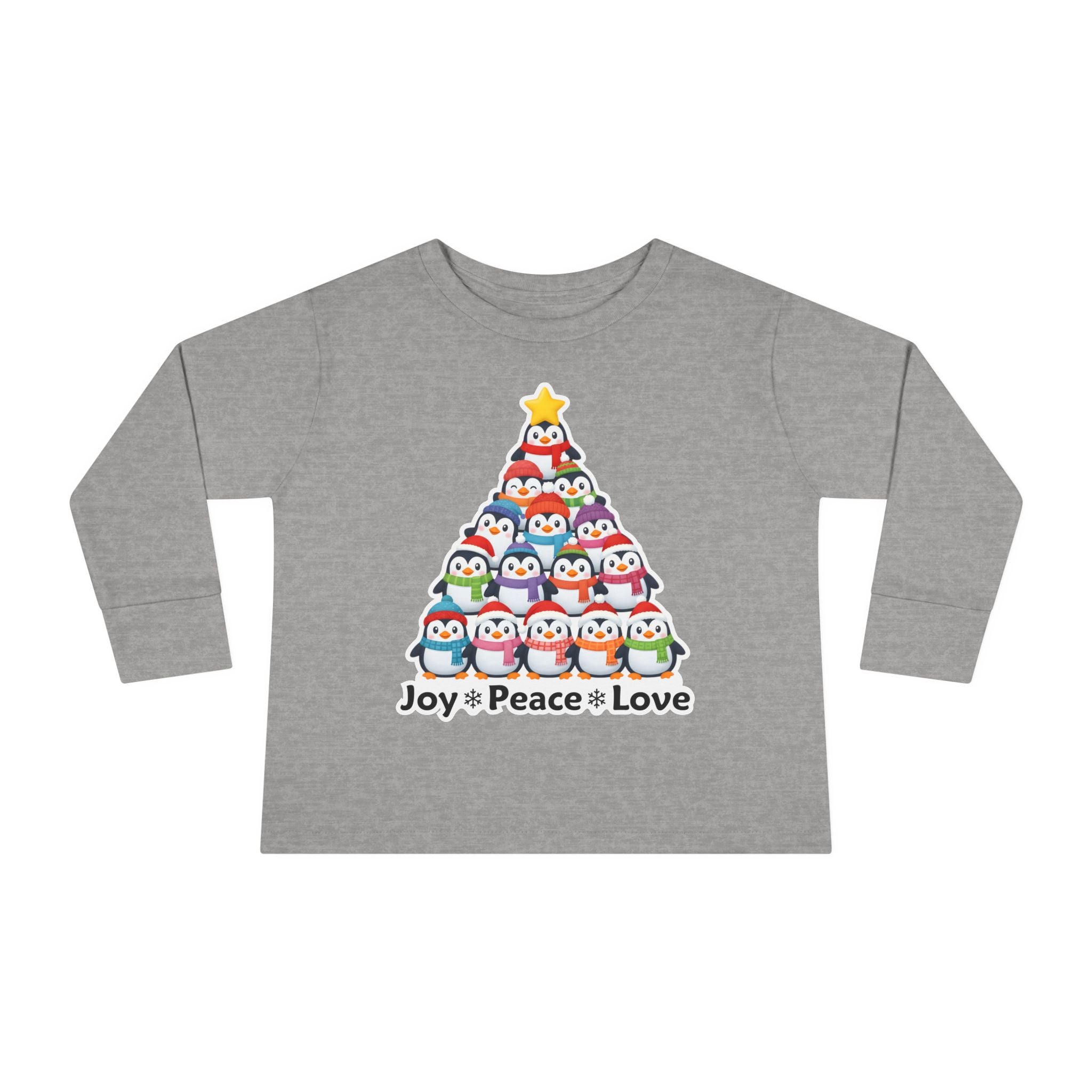 "Joy Peace Love" Toddler Christmas Shirt - Cozy Long Sleeve Holiday Tee With Penguin Design