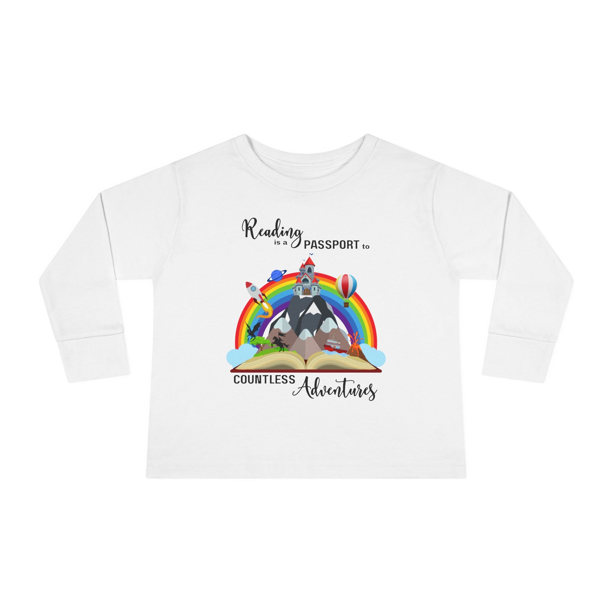 Toddler Tee — "Kindness is Power, Boundless Adventures" Rainbow Puppy Long Sleeve