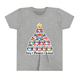 "Joy Peace Love" Kids Christmas Tee – Holiday Shirt, Penguin Graphic Tee