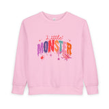 Toddler "Little Monster" Halloween Sweatshirt in Reds and Pinks