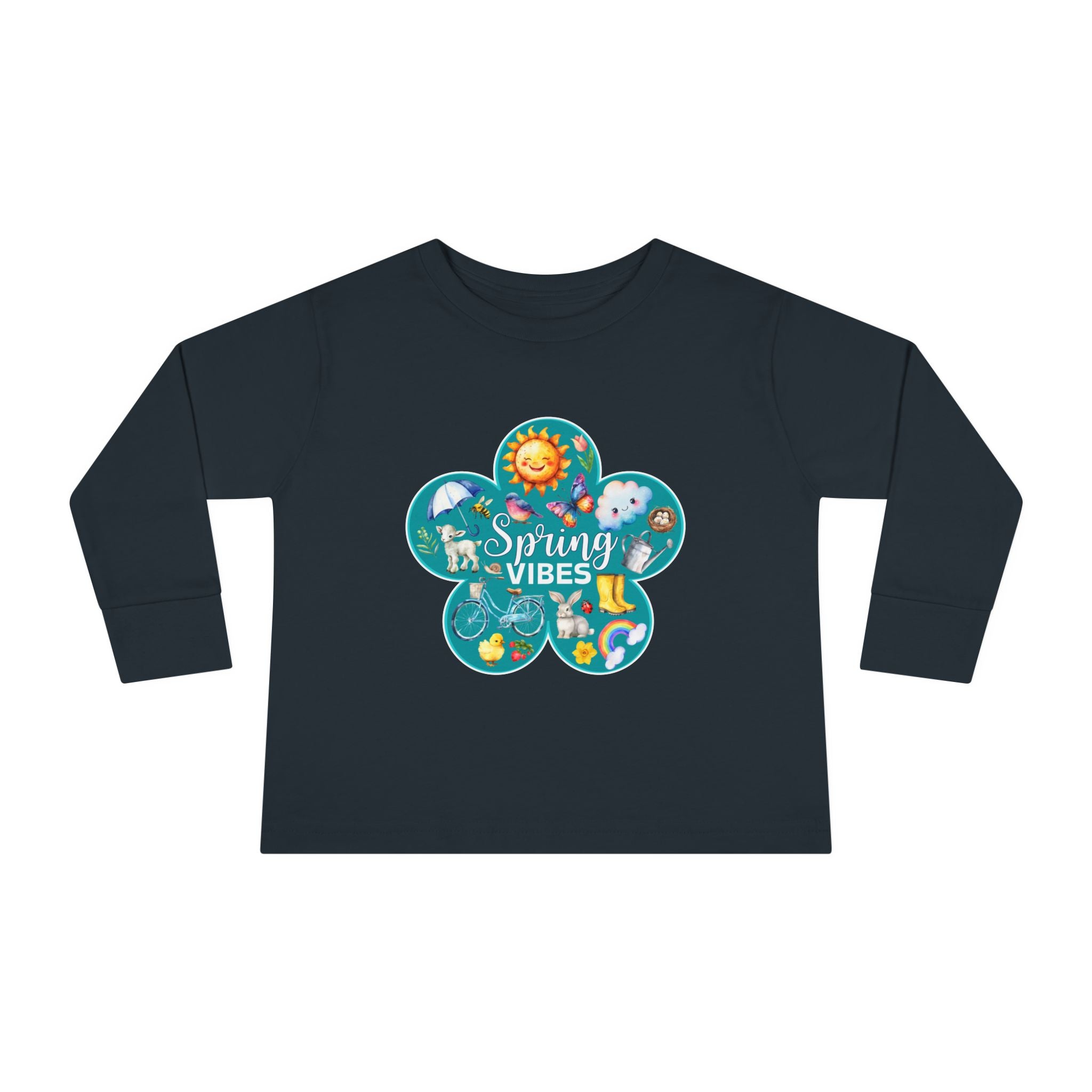 Toddler "Spring Vibes" Teal Bloom Unisex Long Sleeve Tee