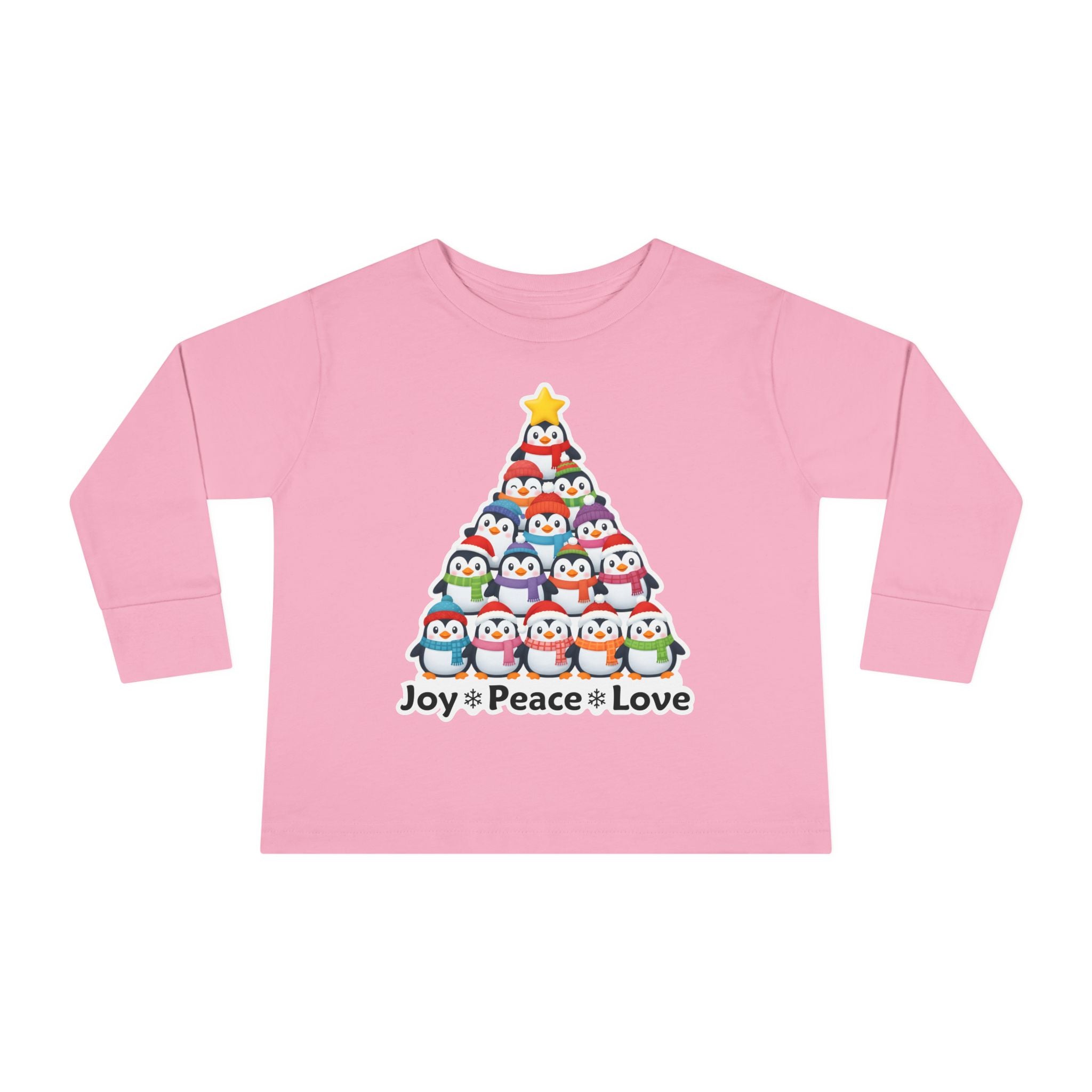 "Joy Peace Love" Toddler Christmas Shirt - Cozy Long Sleeve Holiday Tee With Penguin Design