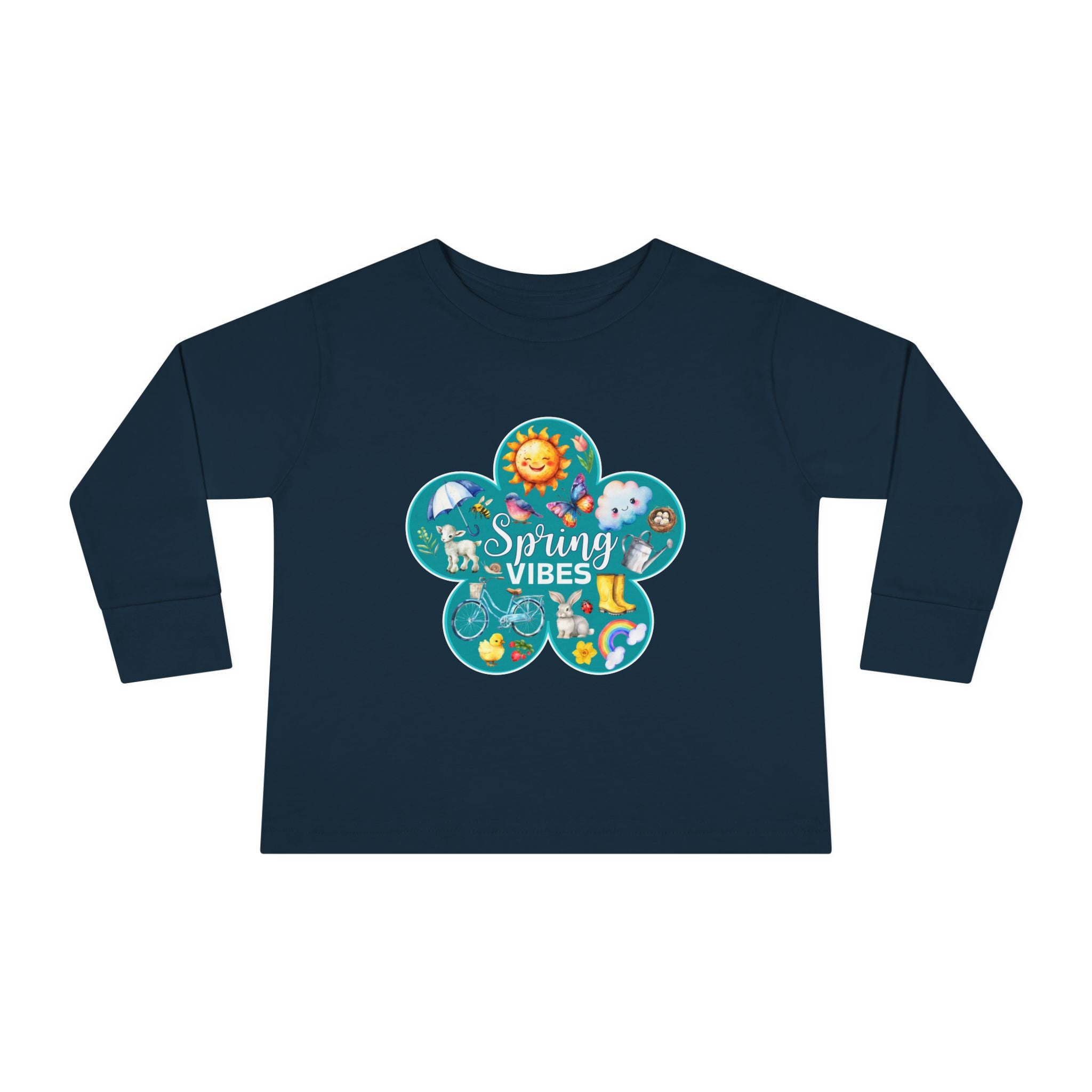 Toddler "Spring Vibes" Teal Bloom Unisex Long Sleeve Tee