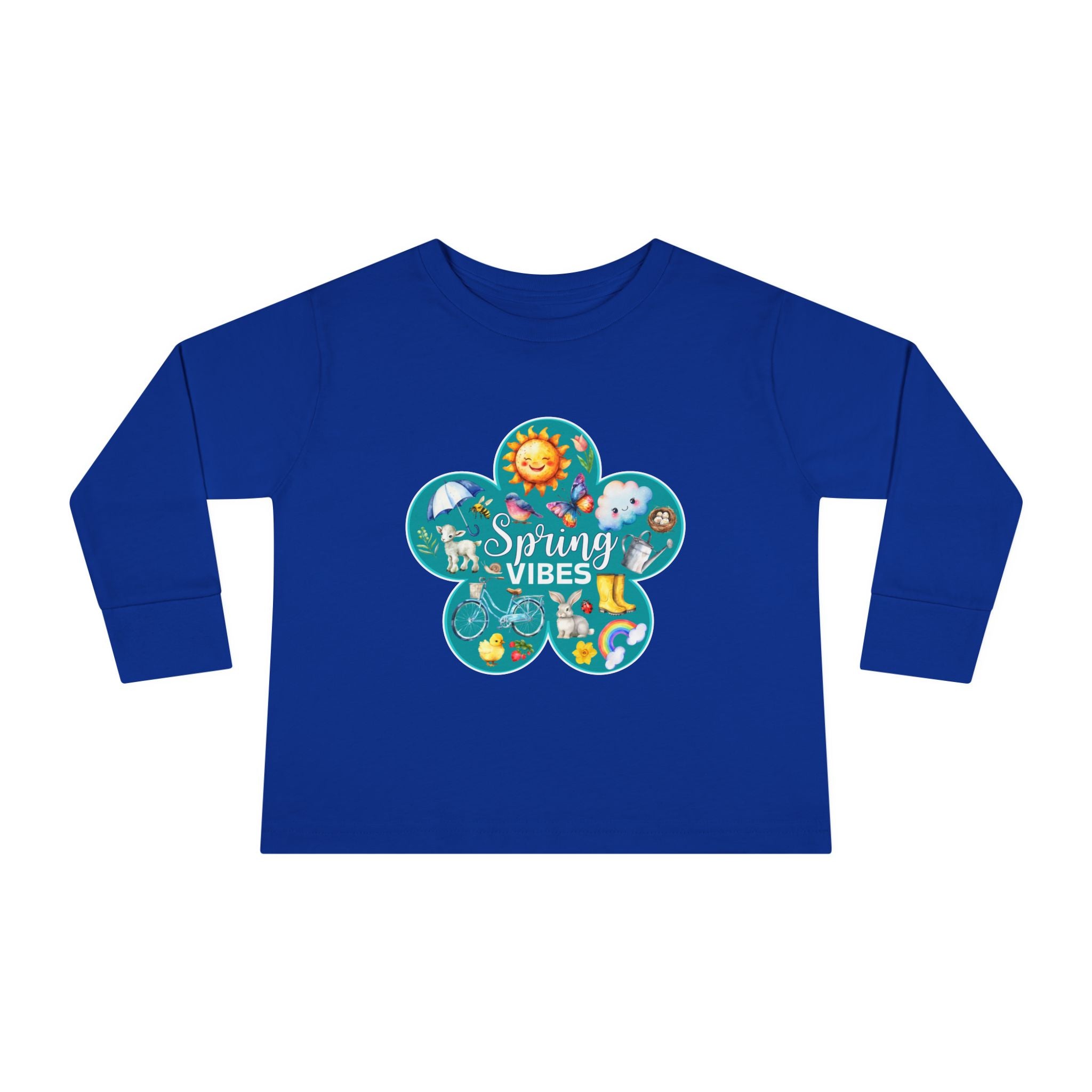 Toddler "Spring Vibes" Teal Bloom Unisex Long Sleeve Tee