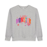 Toddler "Little Monster" Halloween Sweatshirt in Reds and Pinks