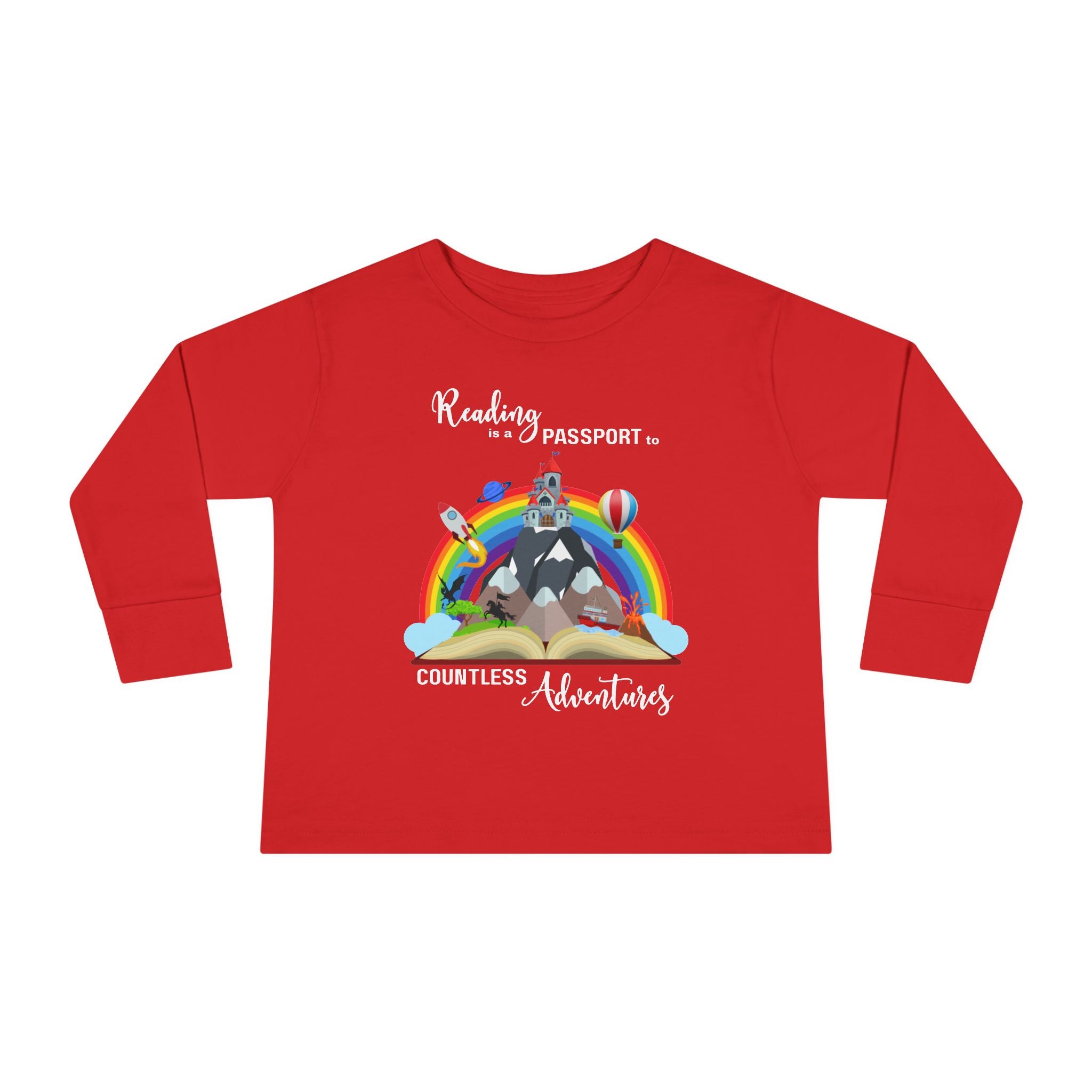 Toddler Tee — "Kindness is Power, Boundless Adventures" Rainbow Puppy Long Sleeve