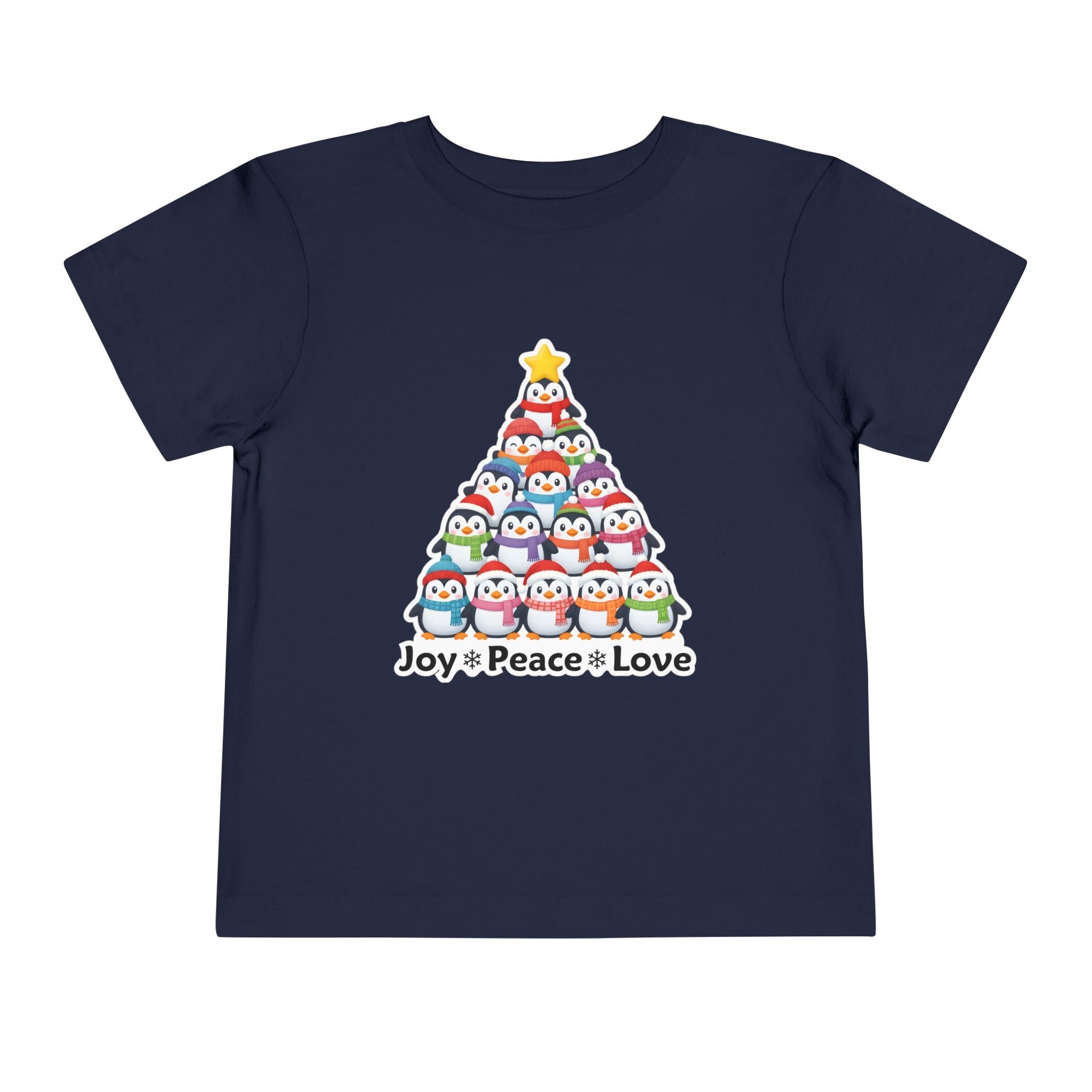 "Joy Peace Love" Toddler Christmas Tee - Holiday Penguin Shirt, Soft Cotton T-Shirt