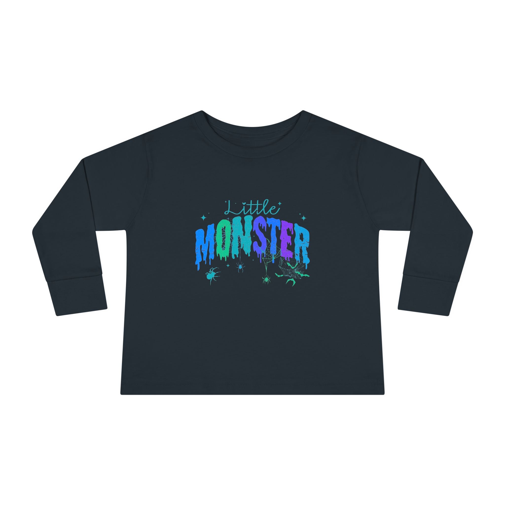 Toddler "Little Monster" Halloween Long Sleeve Tee in Blues and Greens