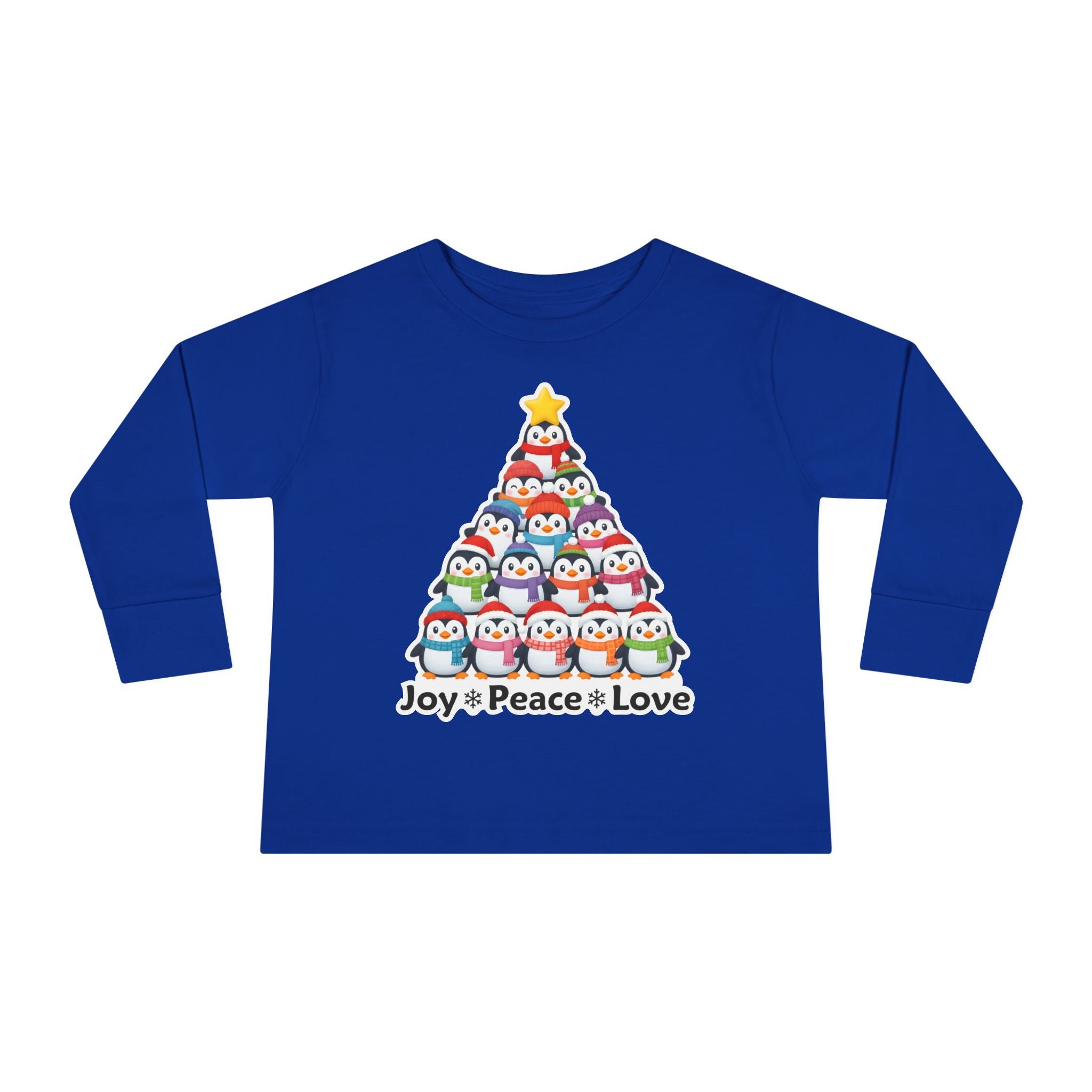 "Joy Peace Love" Toddler Christmas Shirt - Cozy Long Sleeve Holiday Tee With Penguin Design