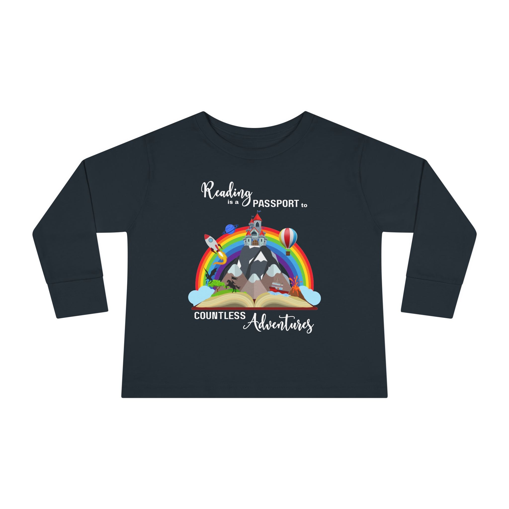 Toddler Tee — "Kindness is Power, Boundless Adventures" Rainbow Puppy Long Sleeve
