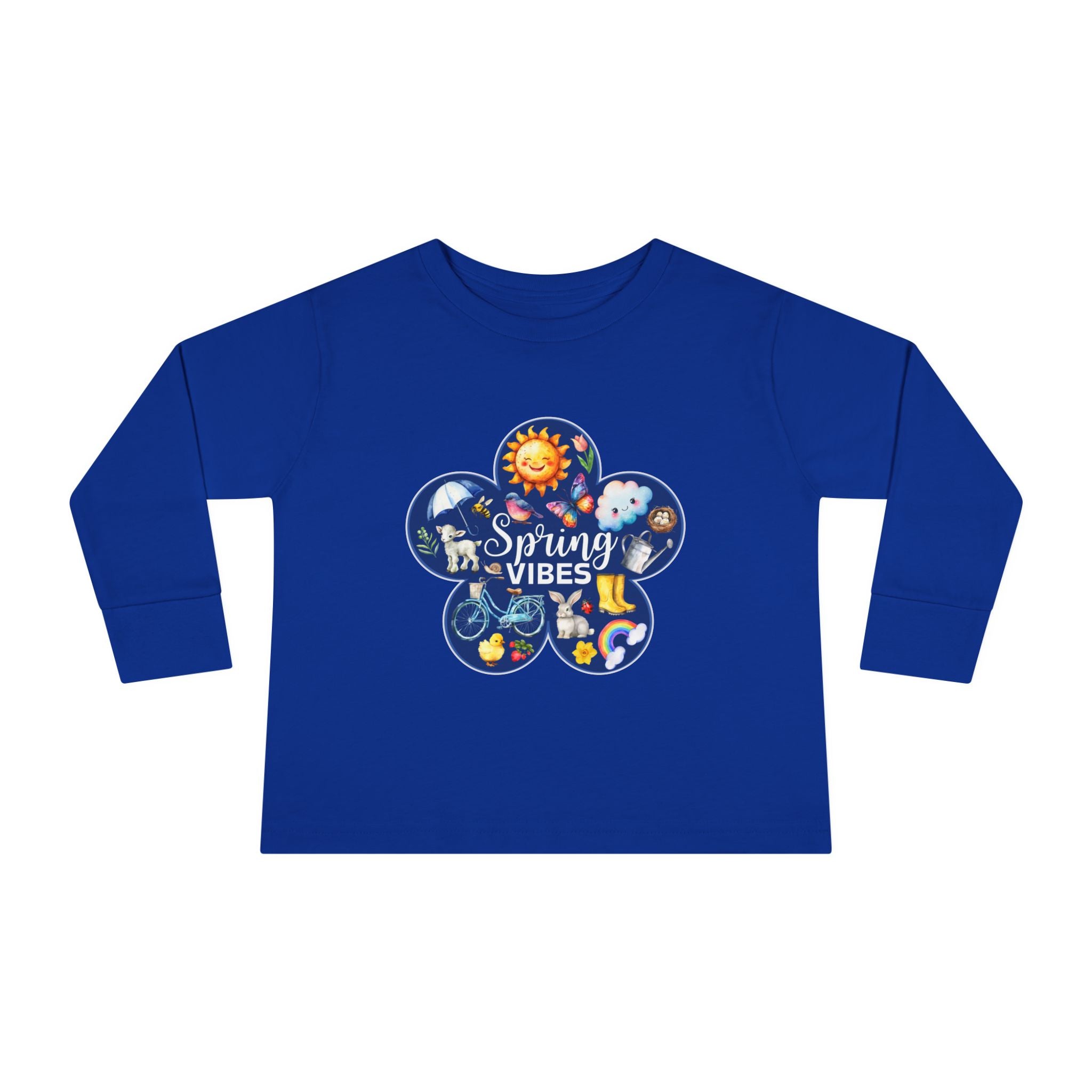 Toddler "Spring Vibes" Blue Bloom Unisex Long Sleeve Tee