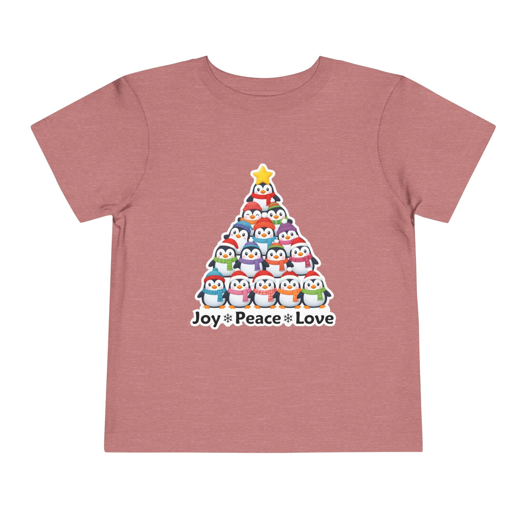 "Joy Peace Love" Toddler Christmas Tee - Holiday Penguin Shirt, Soft Cotton T-Shirt