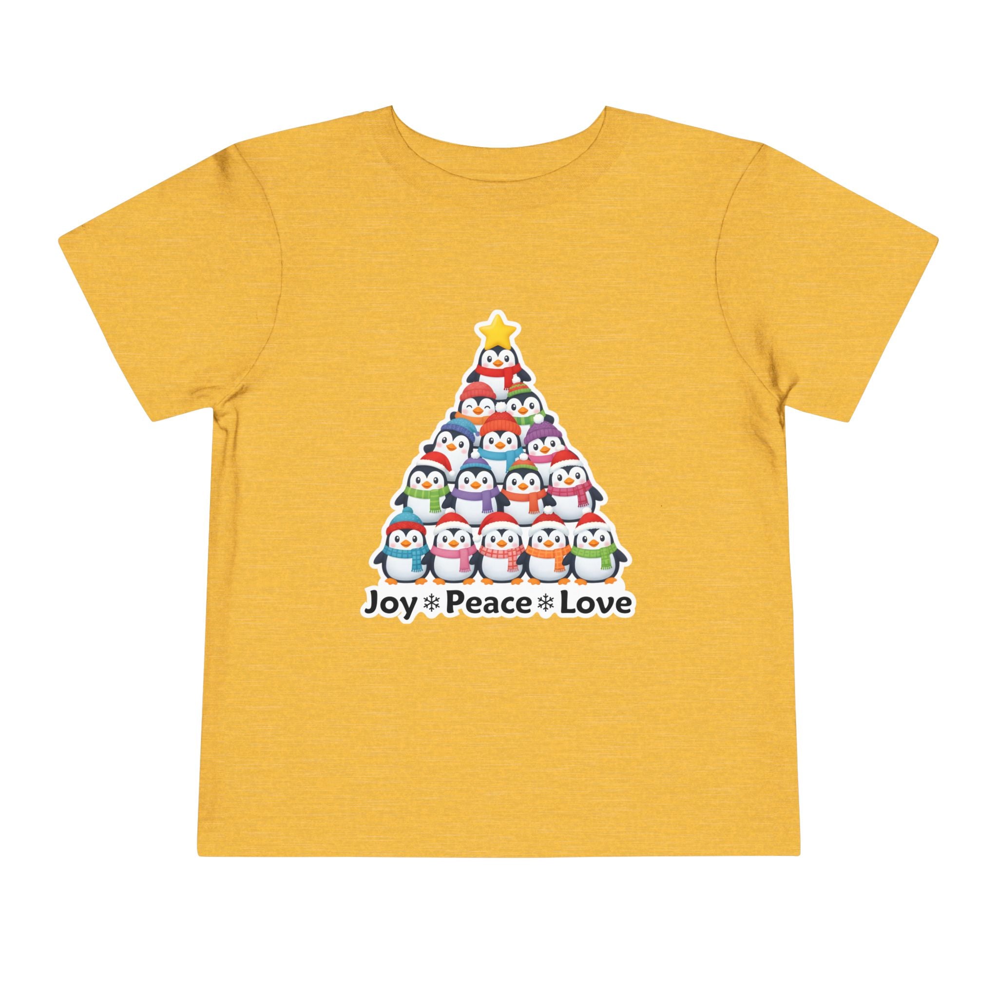 "Joy Peace Love" Toddler Christmas Tee - Holiday Penguin Shirt, Soft Cotton T-Shirt