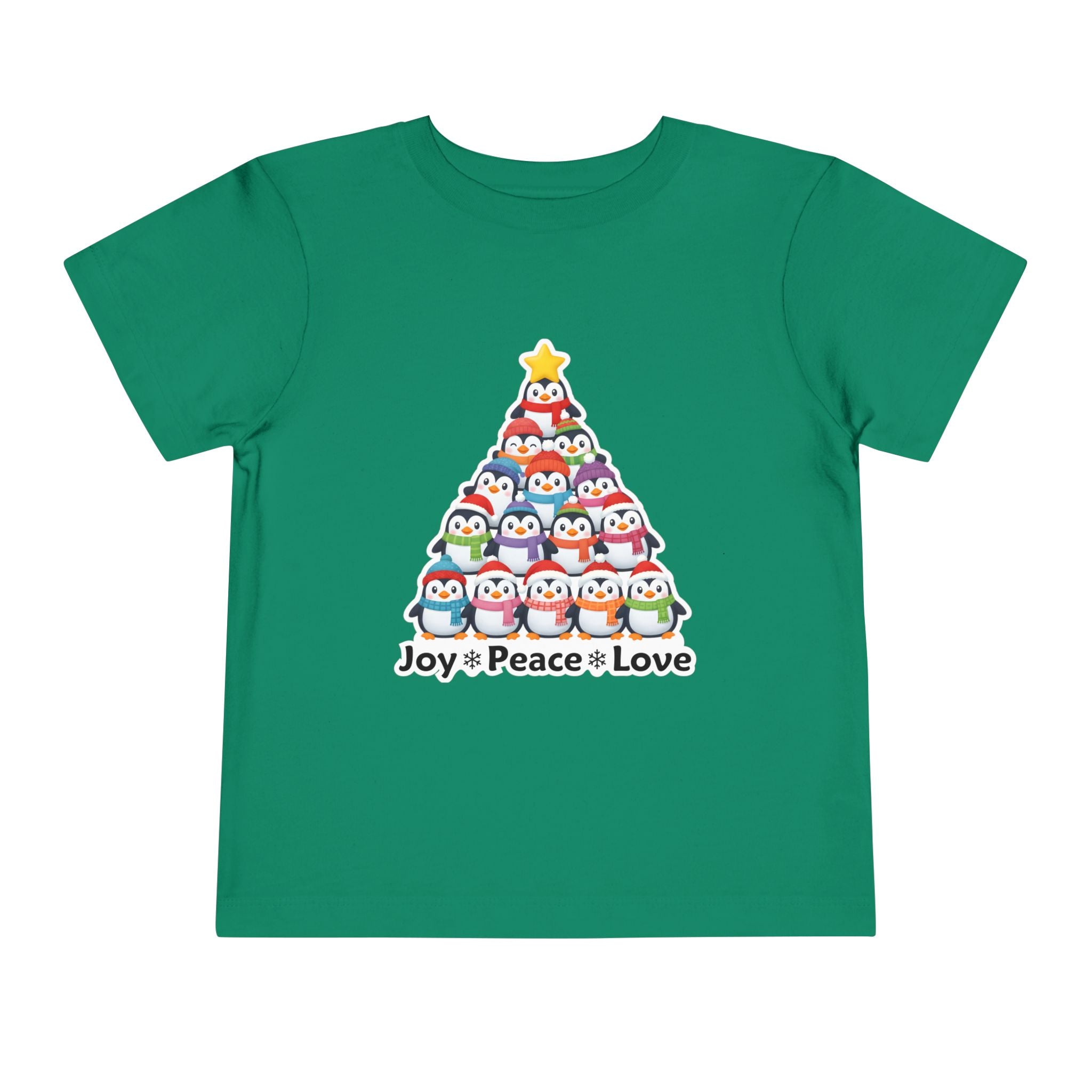 "Joy Peace Love" Toddler Christmas Tee - Holiday Penguin Shirt, Soft Cotton T-Shirt