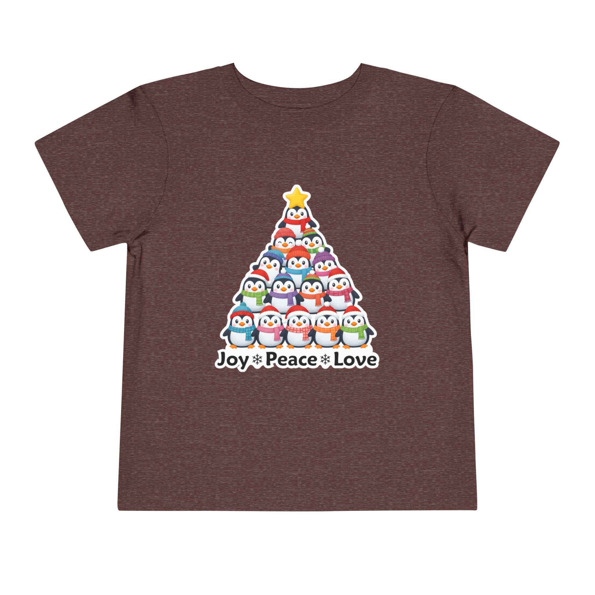 "Joy Peace Love" Toddler Christmas Tee - Holiday Penguin Shirt, Soft Cotton T-Shirt