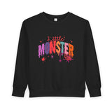 Toddler "Little Monster" Halloween Sweatshirt in Reds and Pinks