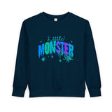 Toddler "Little Monster" Halloween Sweatshirt in Blues and Greens