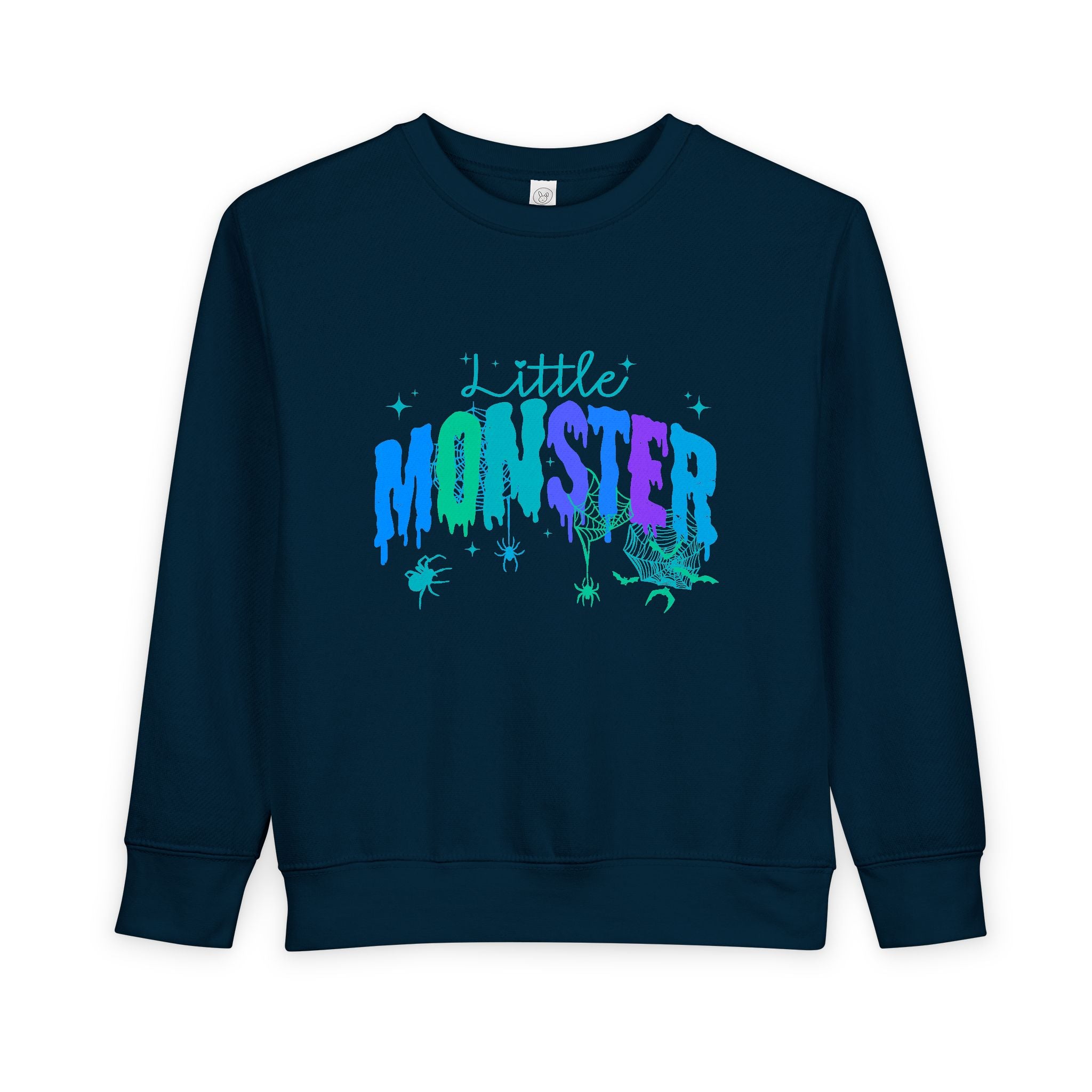 Toddler "Little Monster" Halloween Sweatshirt in Blues and Greens