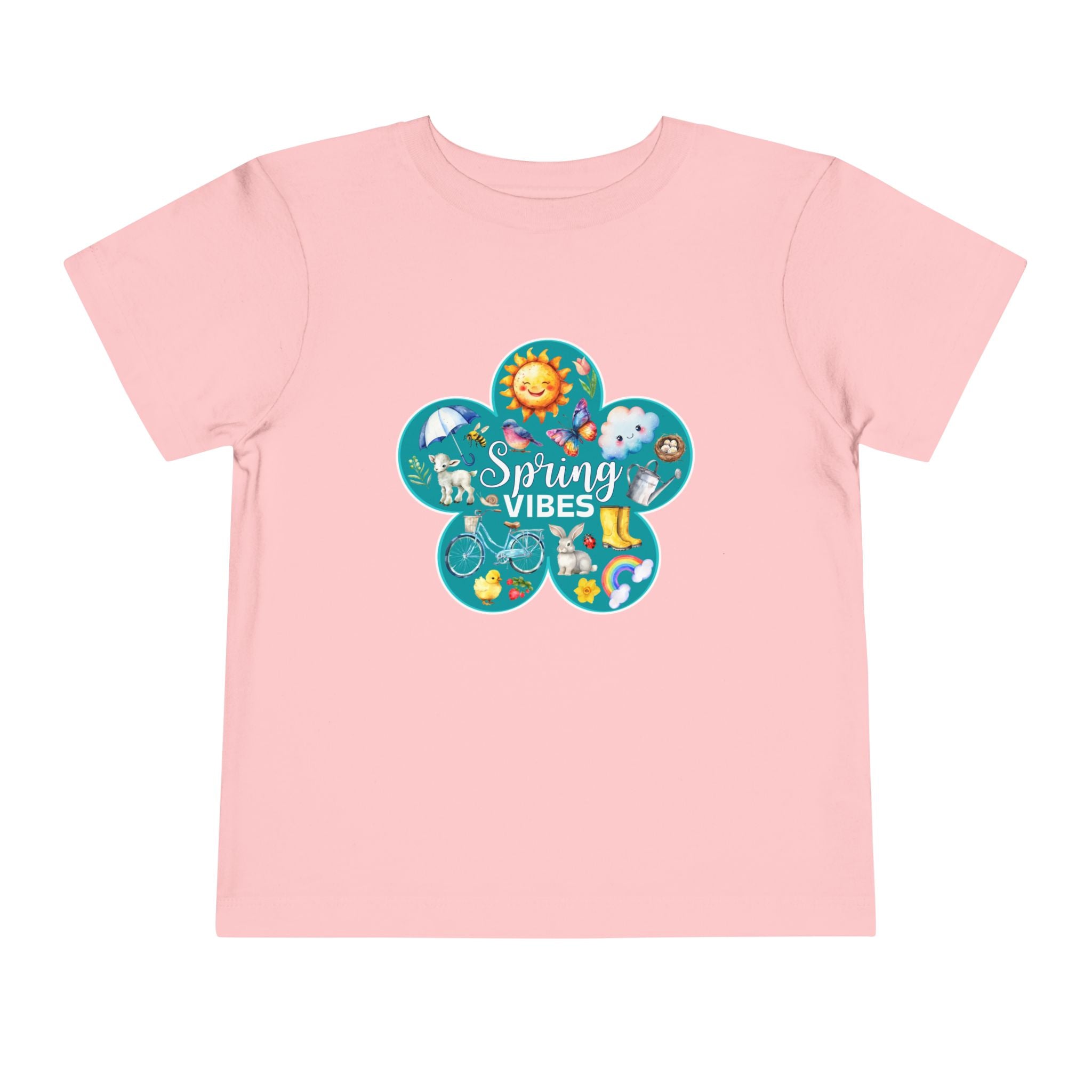 Toddler "Spring Vibes" Teal Bloom Short Sleeve Tee
