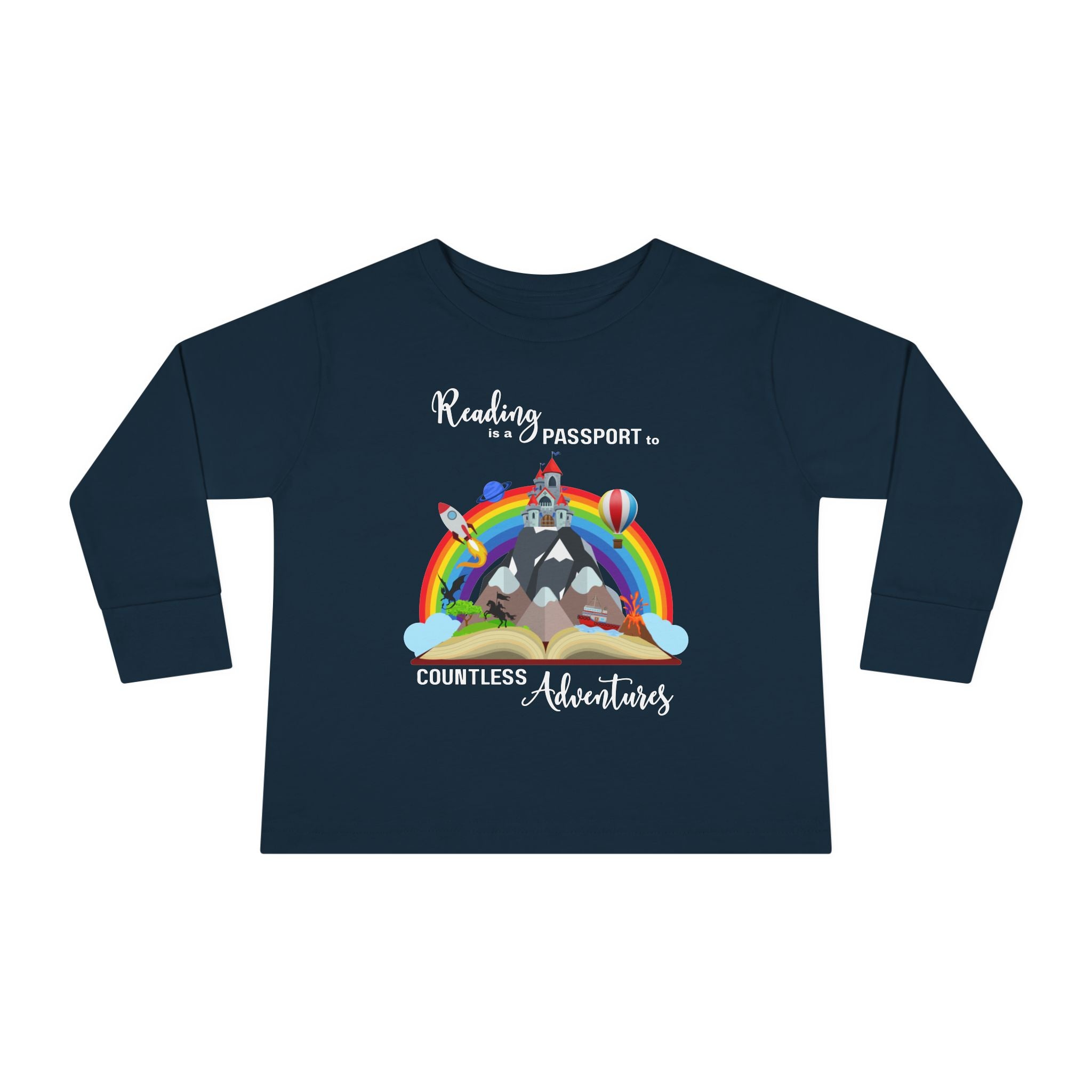 Toddler Tee — "Kindness is Power, Boundless Adventures" Rainbow Puppy Long Sleeve