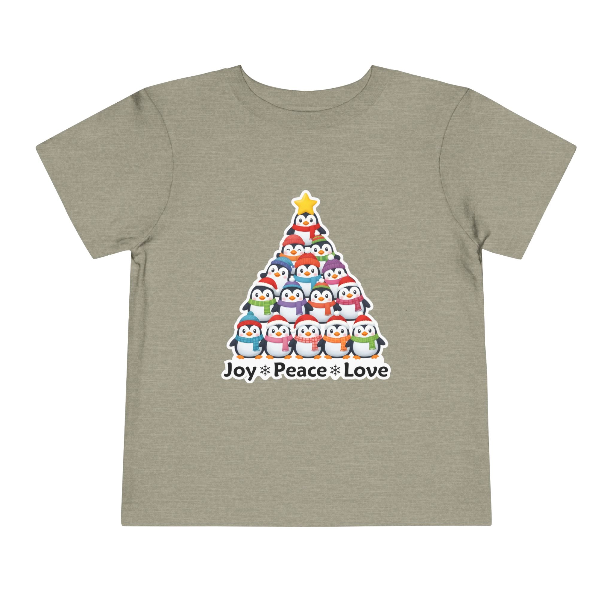 "Joy Peace Love" Toddler Christmas Tee - Holiday Penguin Shirt, Soft Cotton T-Shirt