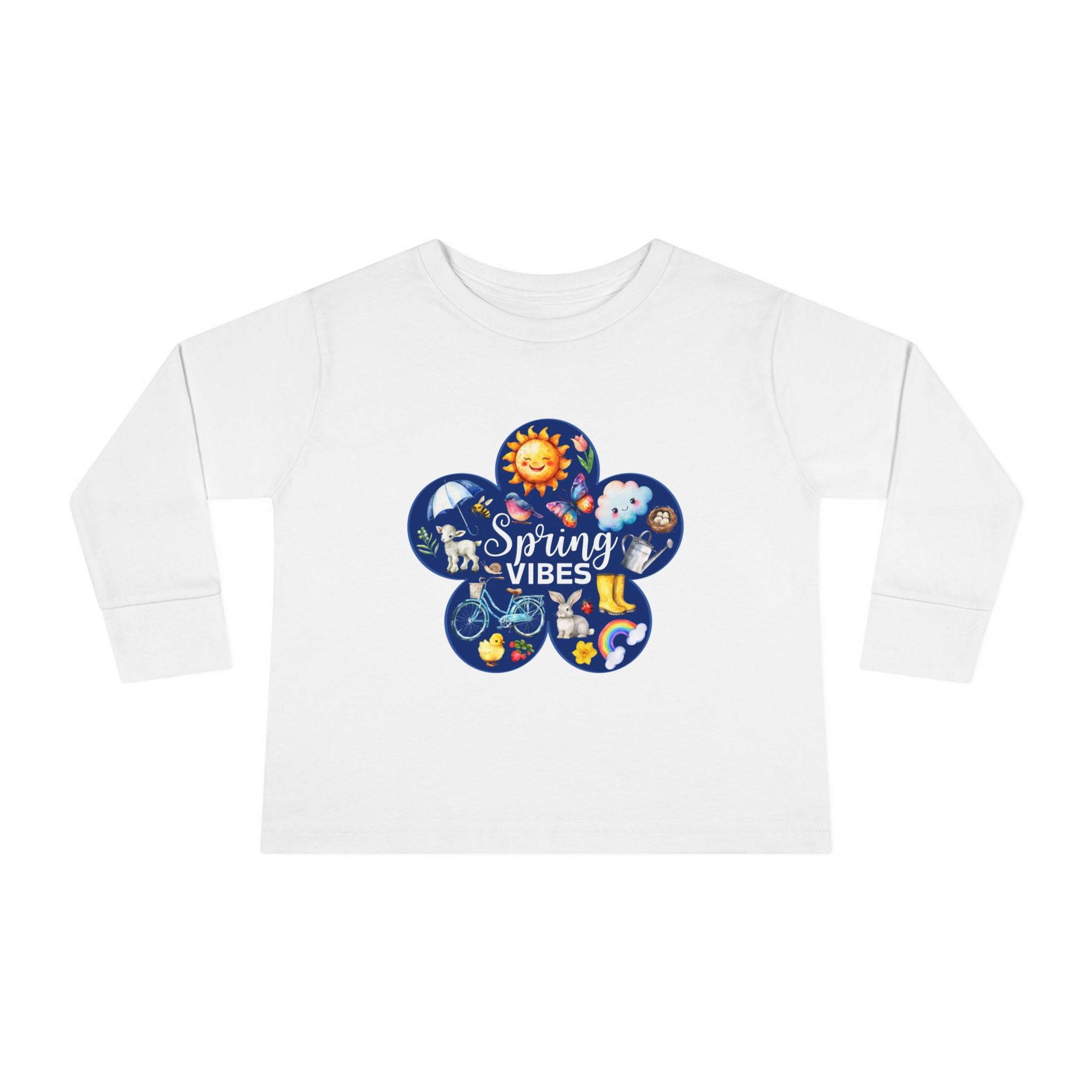 Toddler "Spring Vibes" Blue Bloom Unisex Long Sleeve Tee