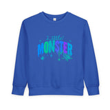 Toddler "Little Monster" Halloween Sweatshirt in Blues and Greens