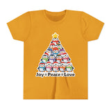 "Joy Peace Love" Kids Christmas Tee – Holiday Shirt, Penguin Graphic Tee