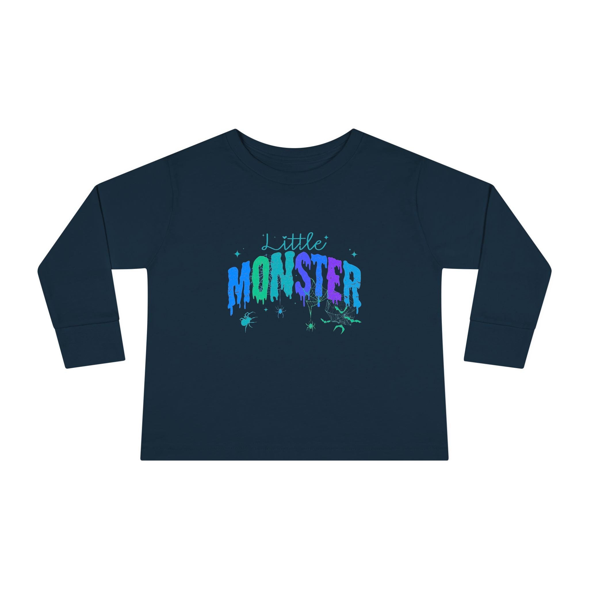 Toddler "Little Monster" Halloween Long Sleeve Tee in Blues and Greens