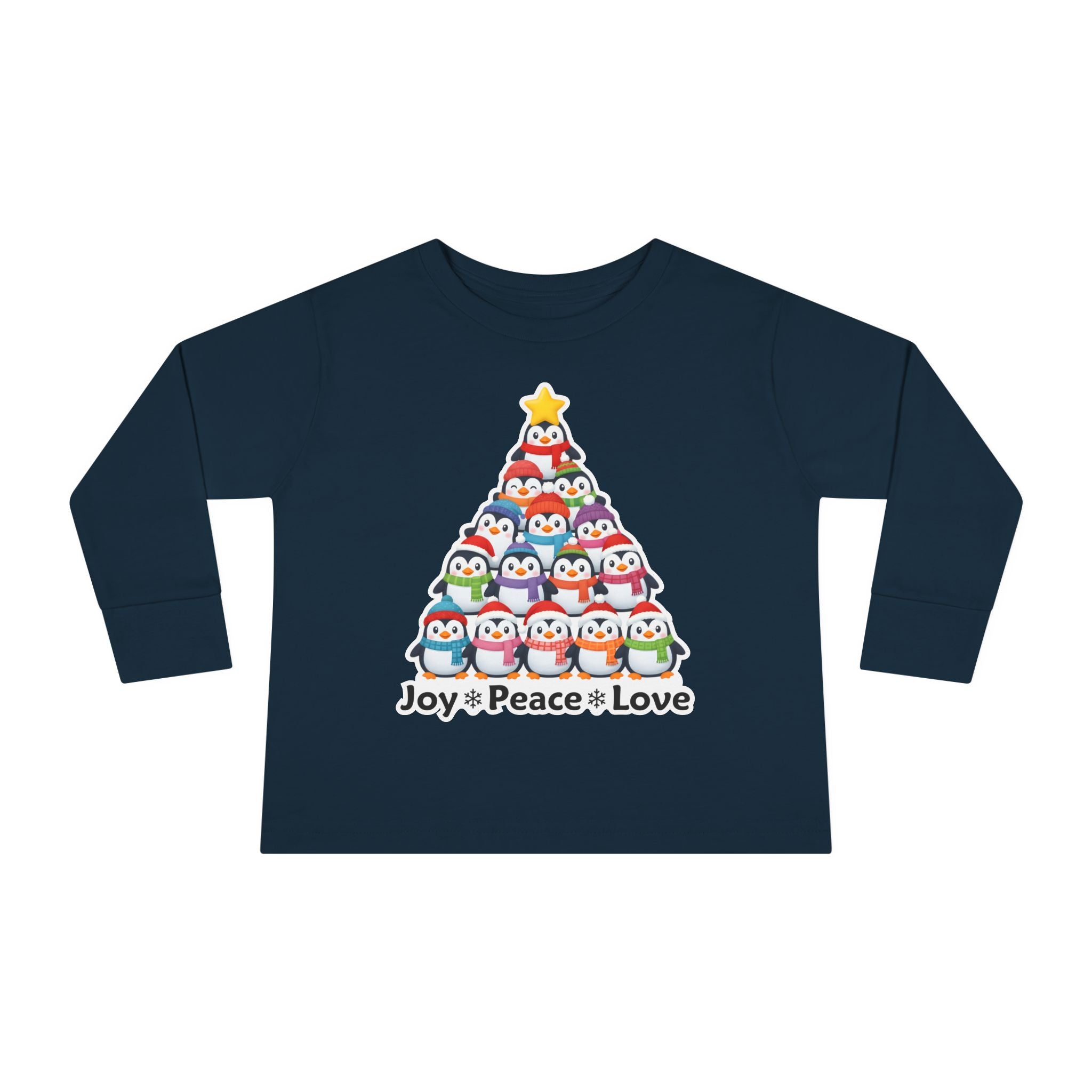 "Joy Peace Love" Toddler Christmas Shirt - Cozy Long Sleeve Holiday Tee With Penguin Design