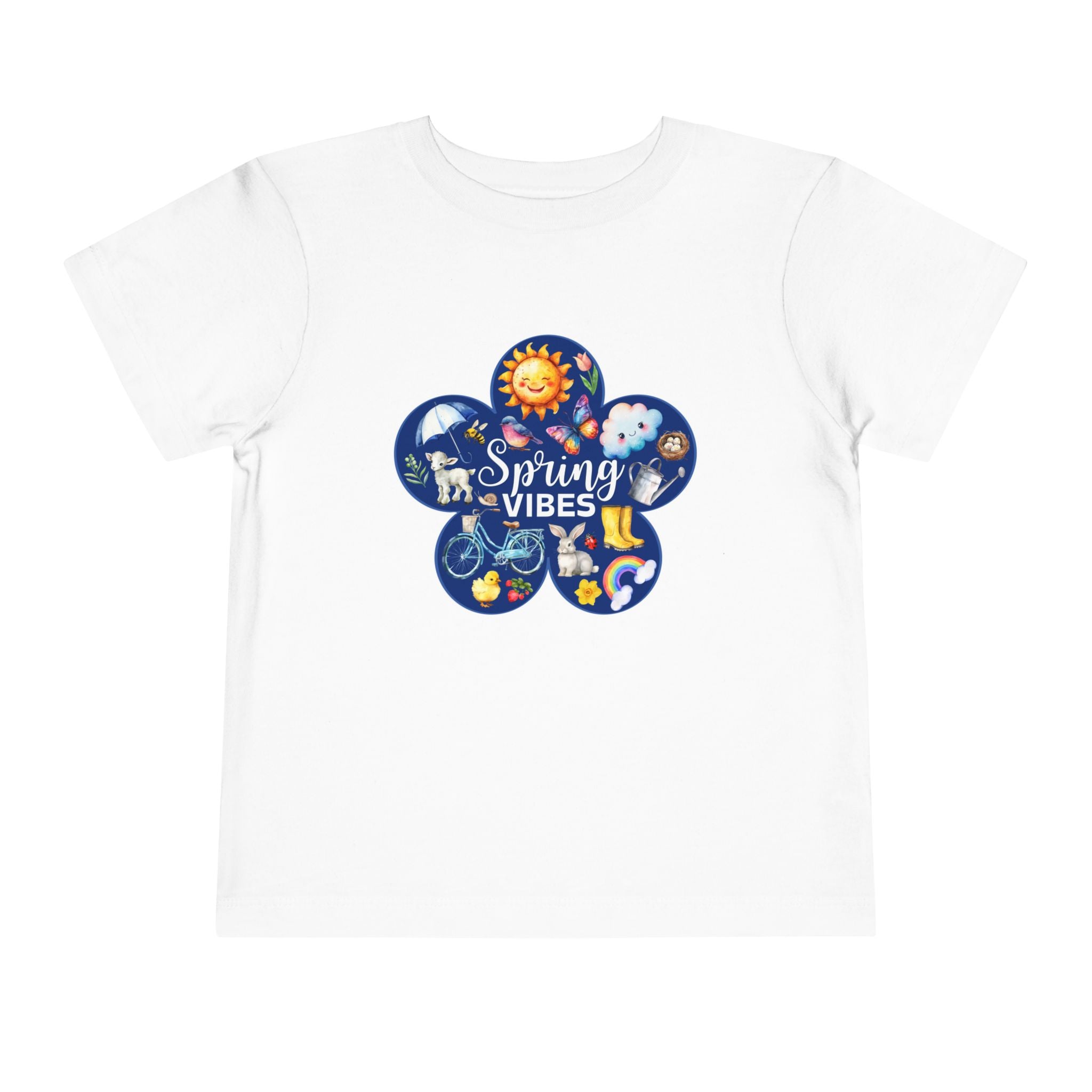 Toddler "Spring Vibes" Blue Bloom Short Sleeve Tee