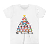 "Joy Peace Love" Kids Christmas Tee – Holiday Shirt, Penguin Graphic Tee