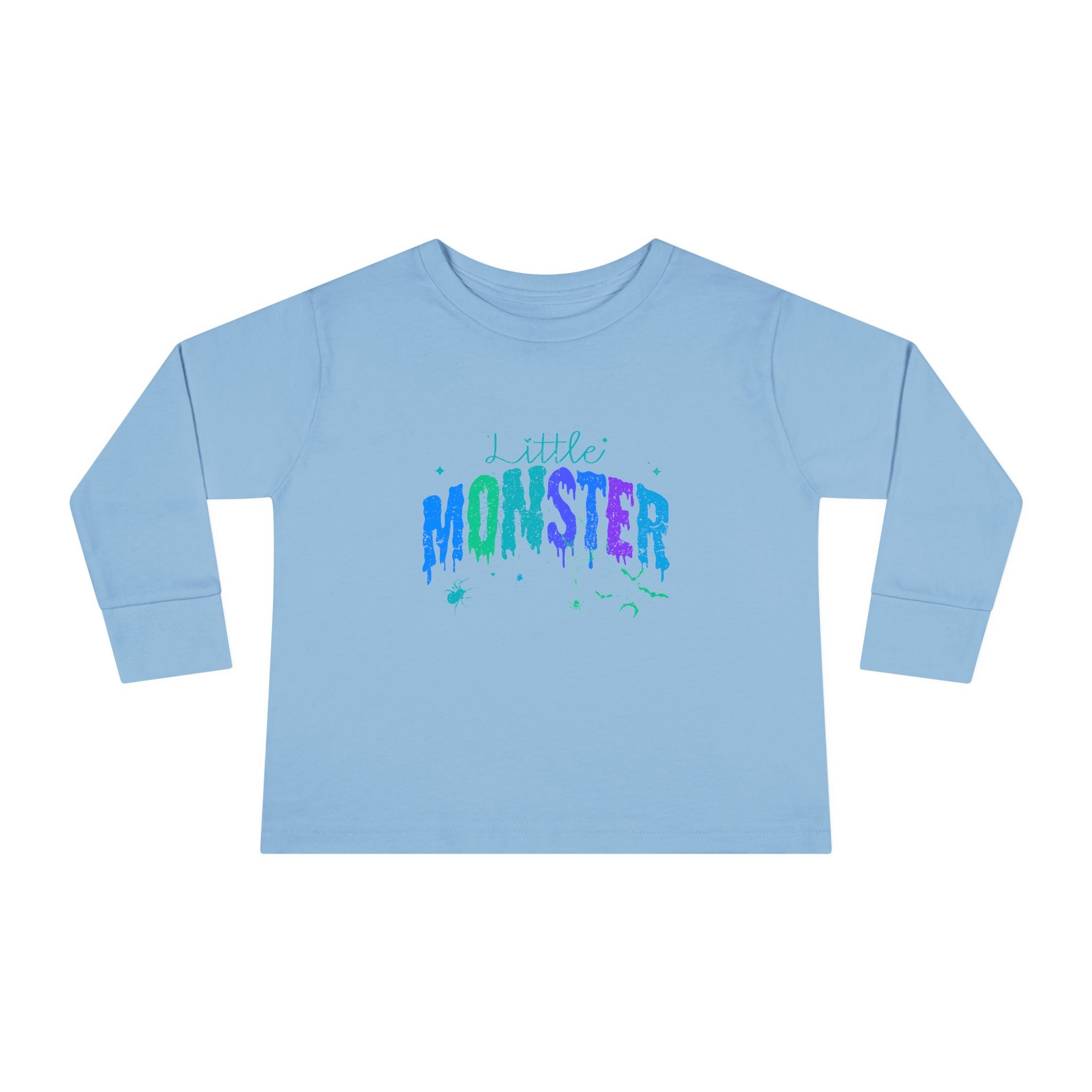 Toddler "Little Monster" Halloween Long Sleeve Tee in Blues and Greens
