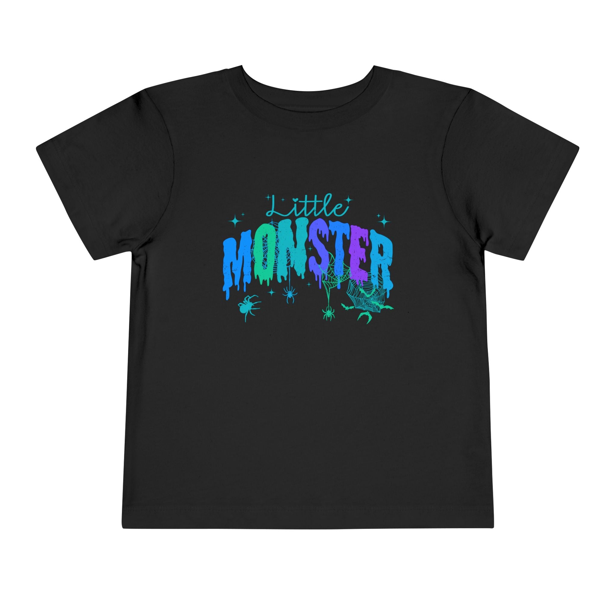 Toddler "Little Monster" Halloween Short Sleeve Tee in Blues and Greens