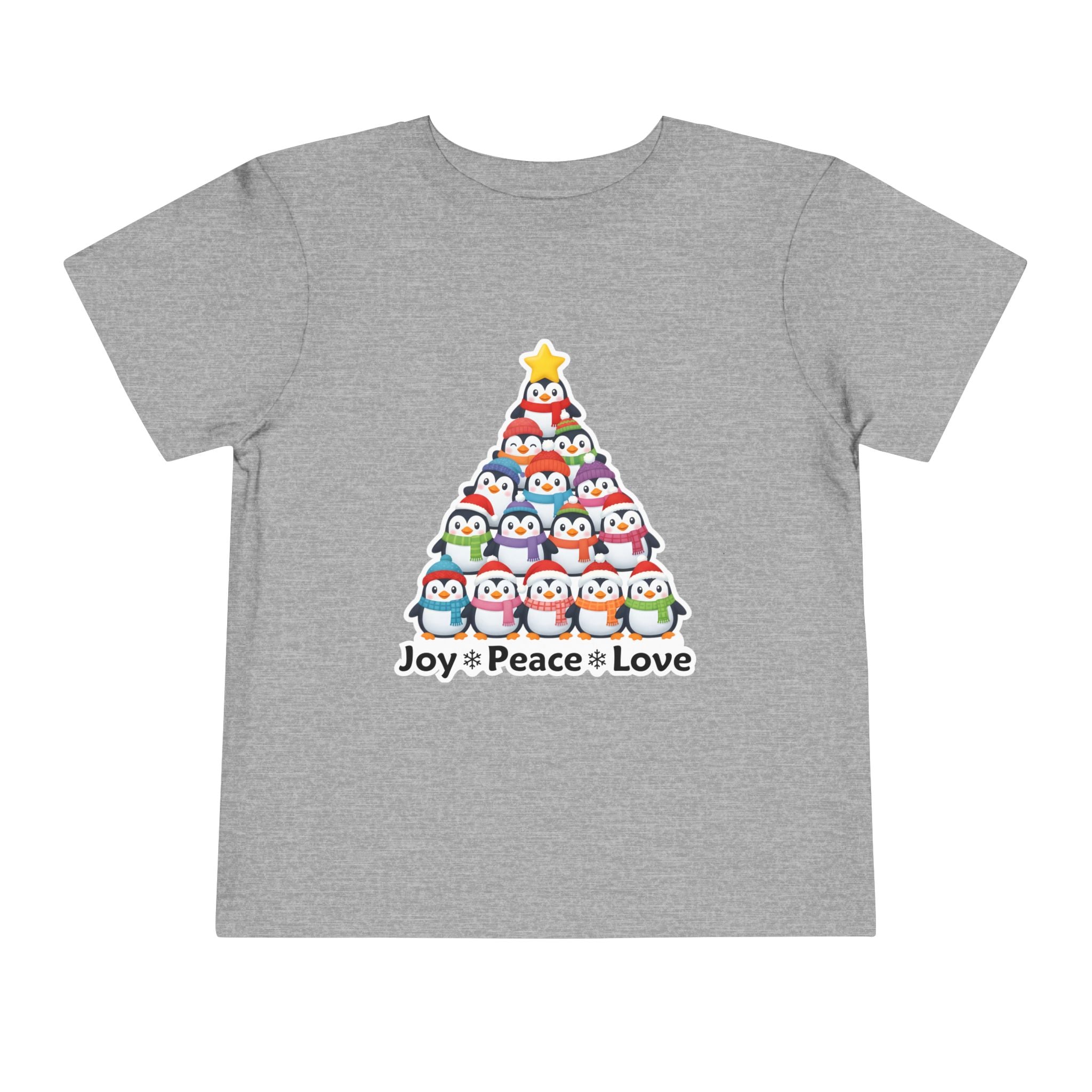 "Joy Peace Love" Toddler Christmas Tee - Holiday Penguin Shirt, Soft Cotton T-Shirt