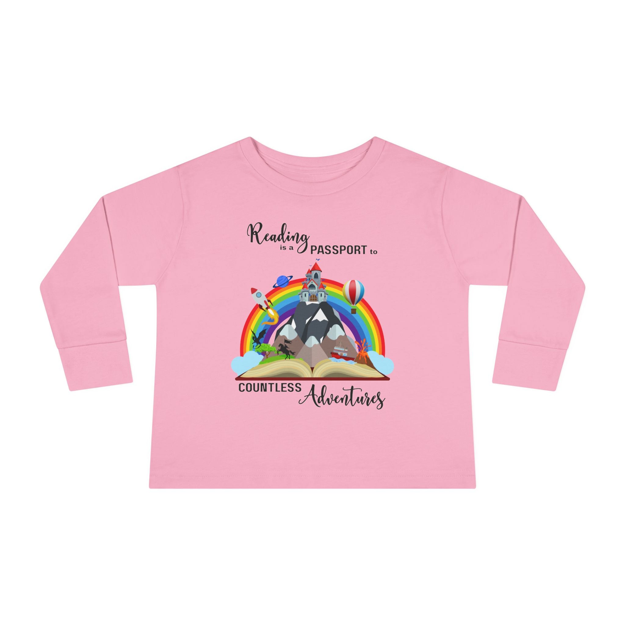 Toddler Tee — "Kindness is Power, Boundless Adventures" Rainbow Puppy Long Sleeve