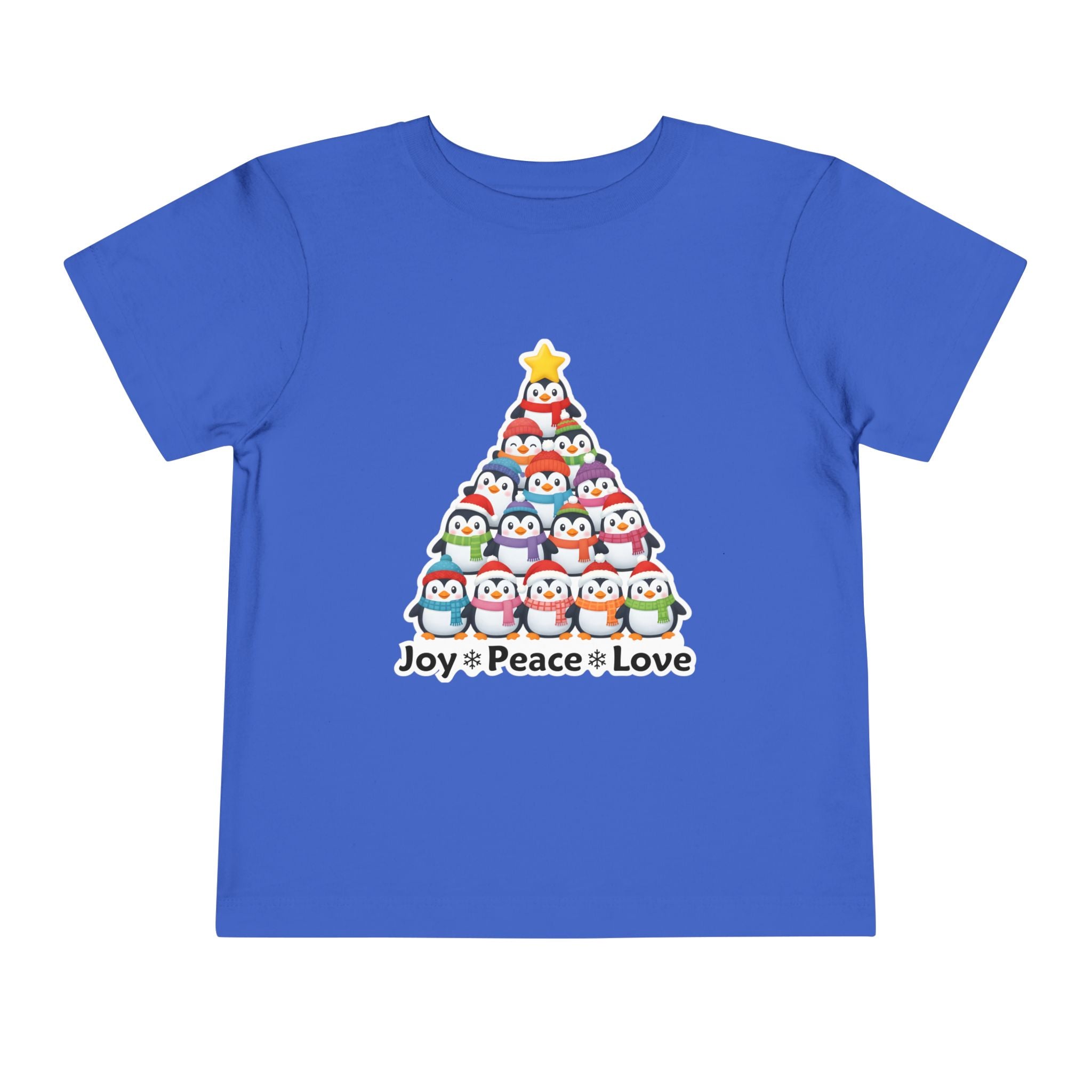 "Joy Peace Love" Toddler Christmas Tee - Holiday Penguin Shirt, Soft Cotton T-Shirt