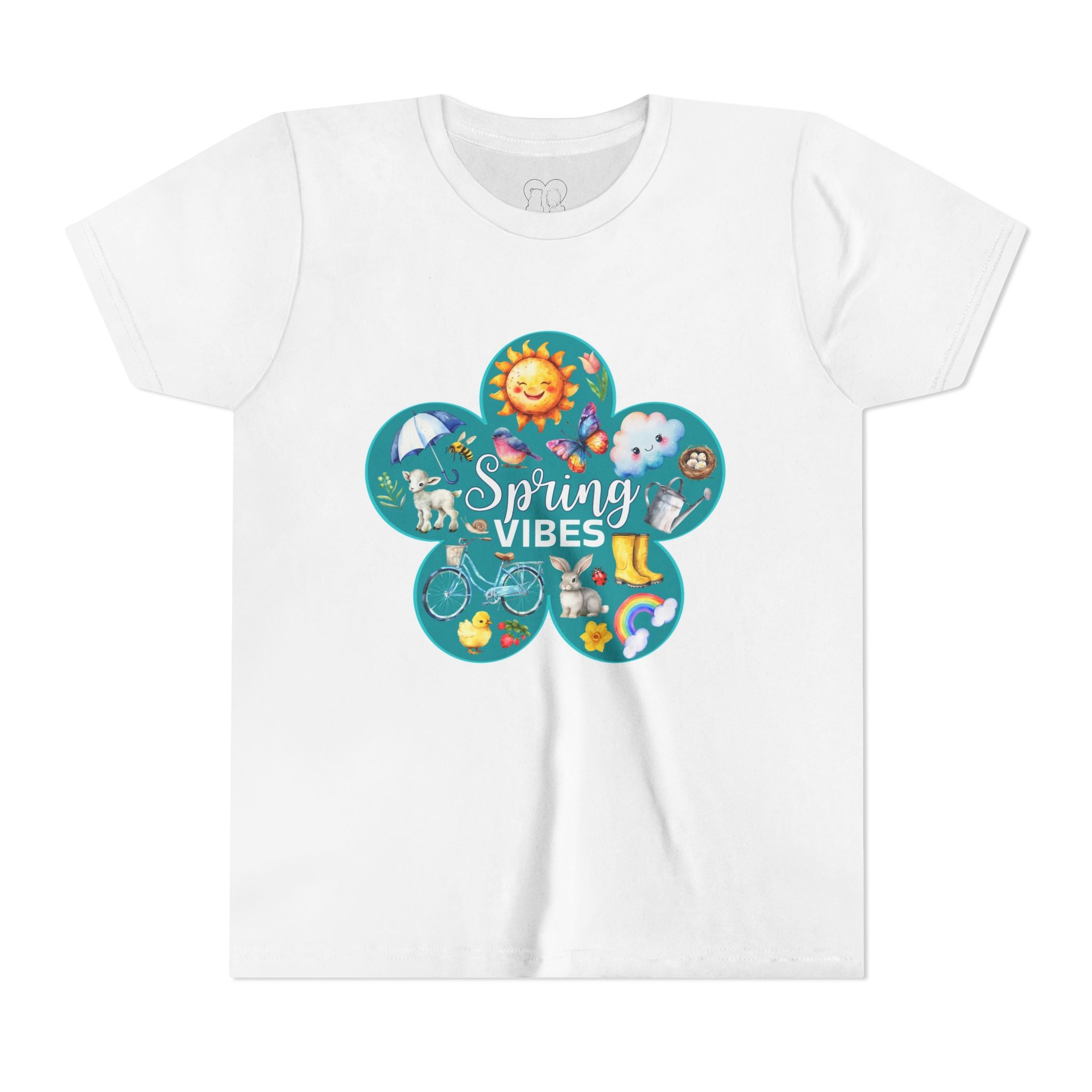 Kids "Spring Vibes" Teal Blossom Unisex Short Sleeve Tee