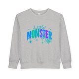 Toddler "Little Monster" Halloween Sweatshirt in Blues and Greens