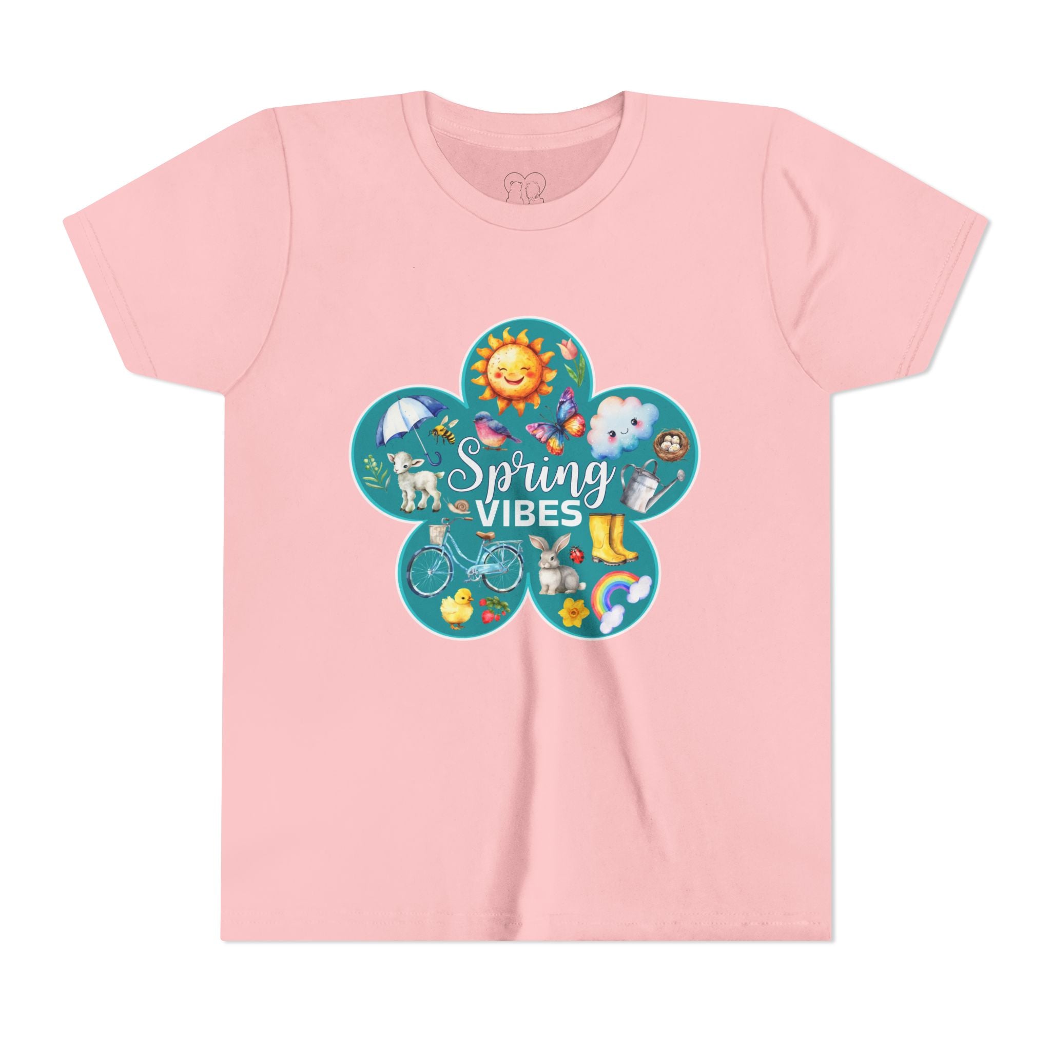 Kids "Spring Vibes" Teal Blossom Unisex Short Sleeve Tee