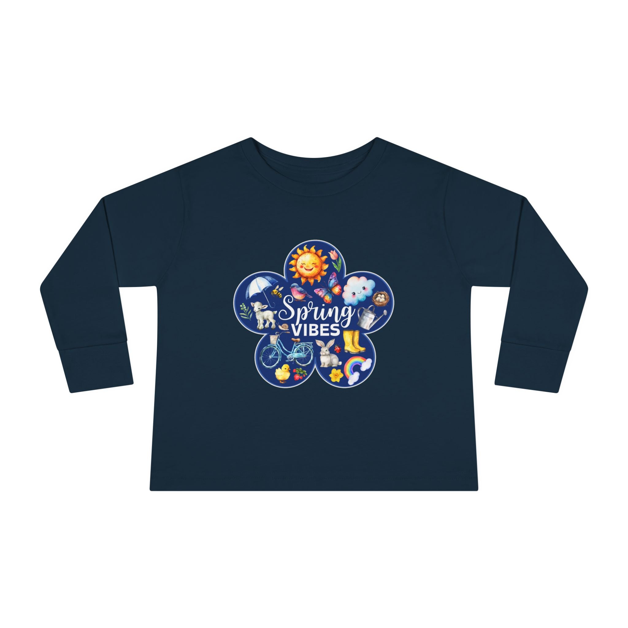 Toddler "Spring Vibes" Blue Bloom Unisex Long Sleeve Tee