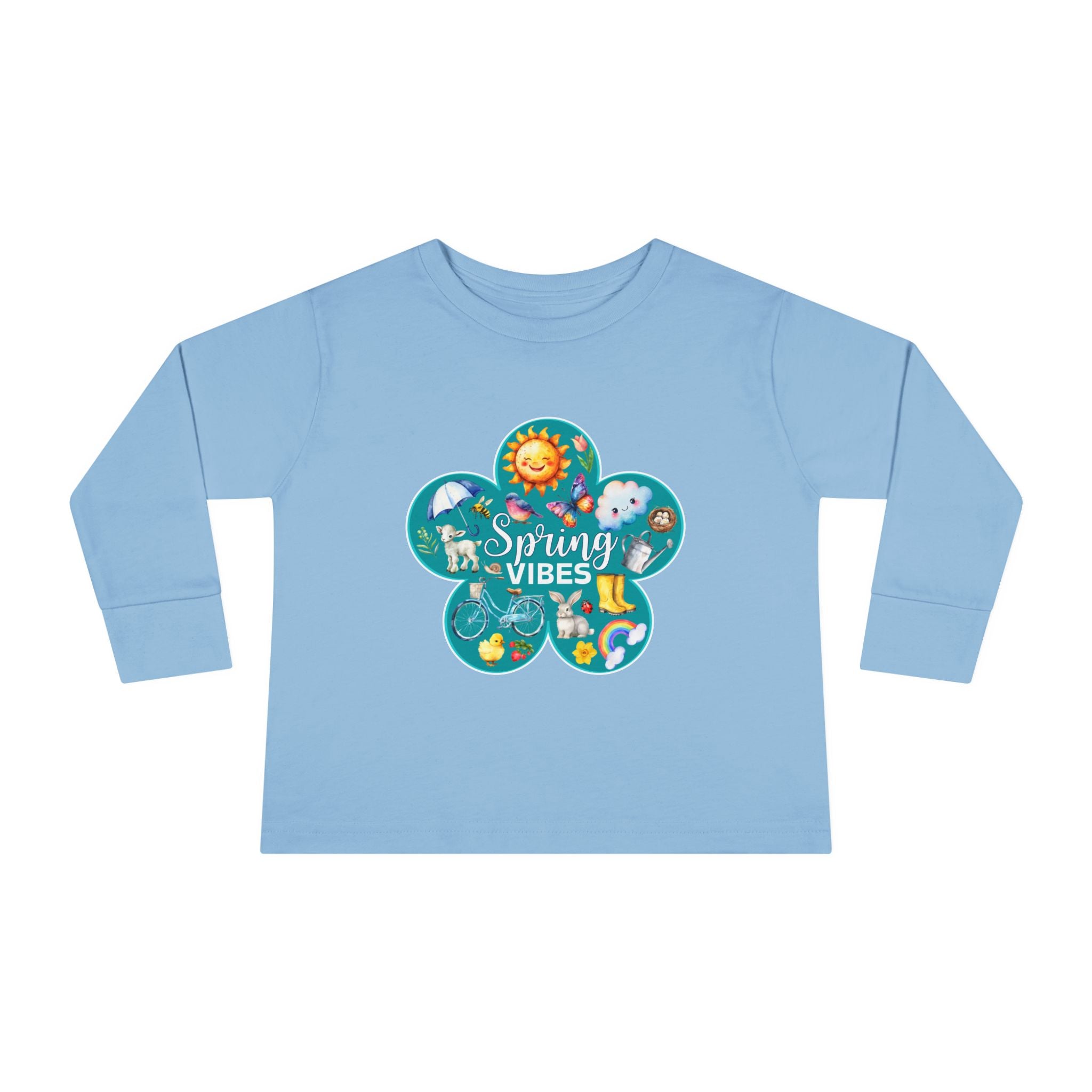 Toddler "Spring Vibes" Teal Bloom Unisex Long Sleeve Tee