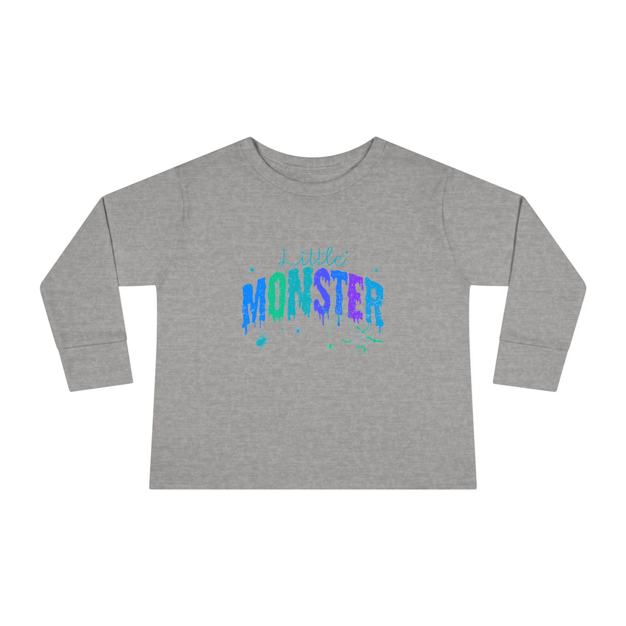 Toddler "Little Monster" Halloween Long Sleeve Tee in Blues and Greens
