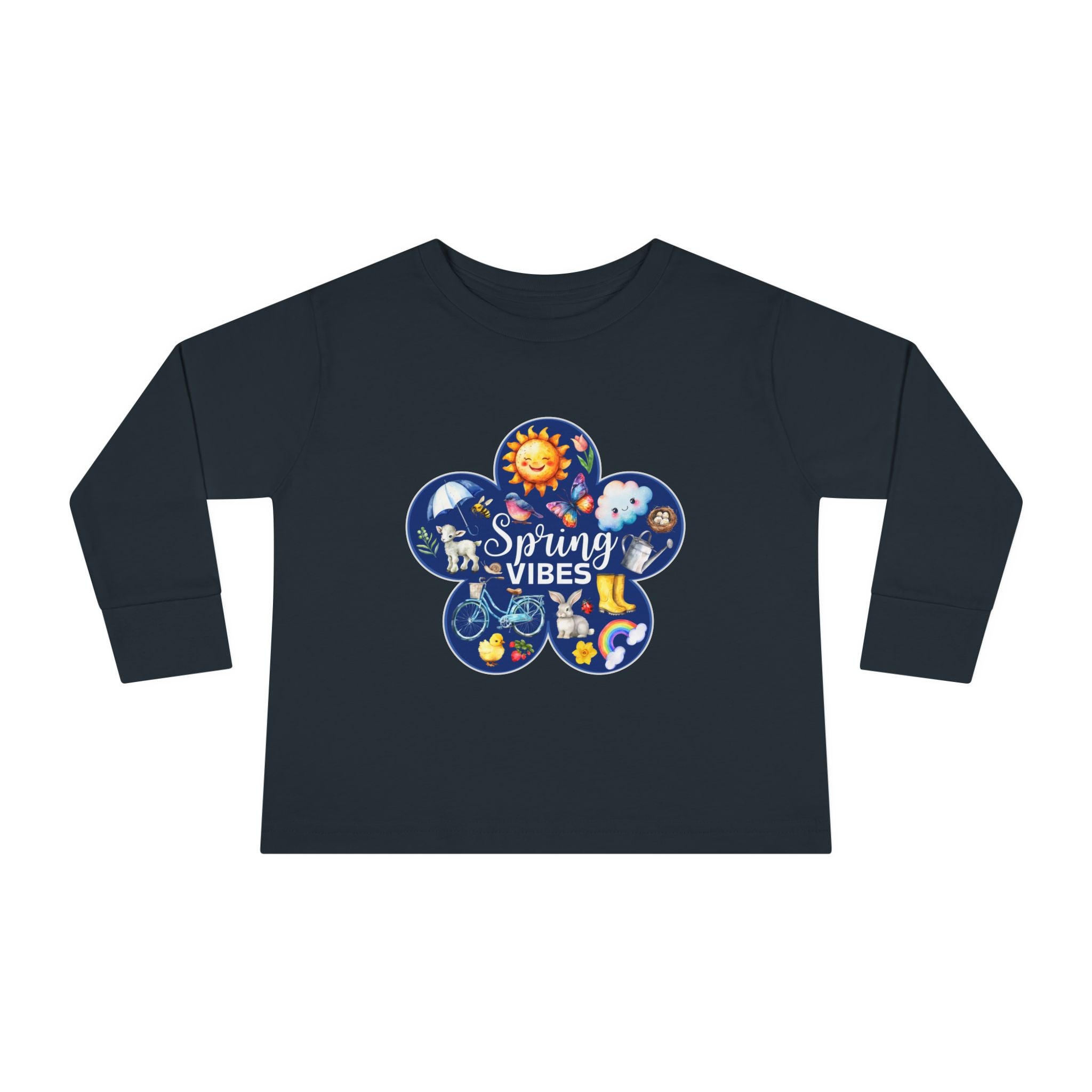 Toddler "Spring Vibes" Blue Bloom Unisex Long Sleeve Tee