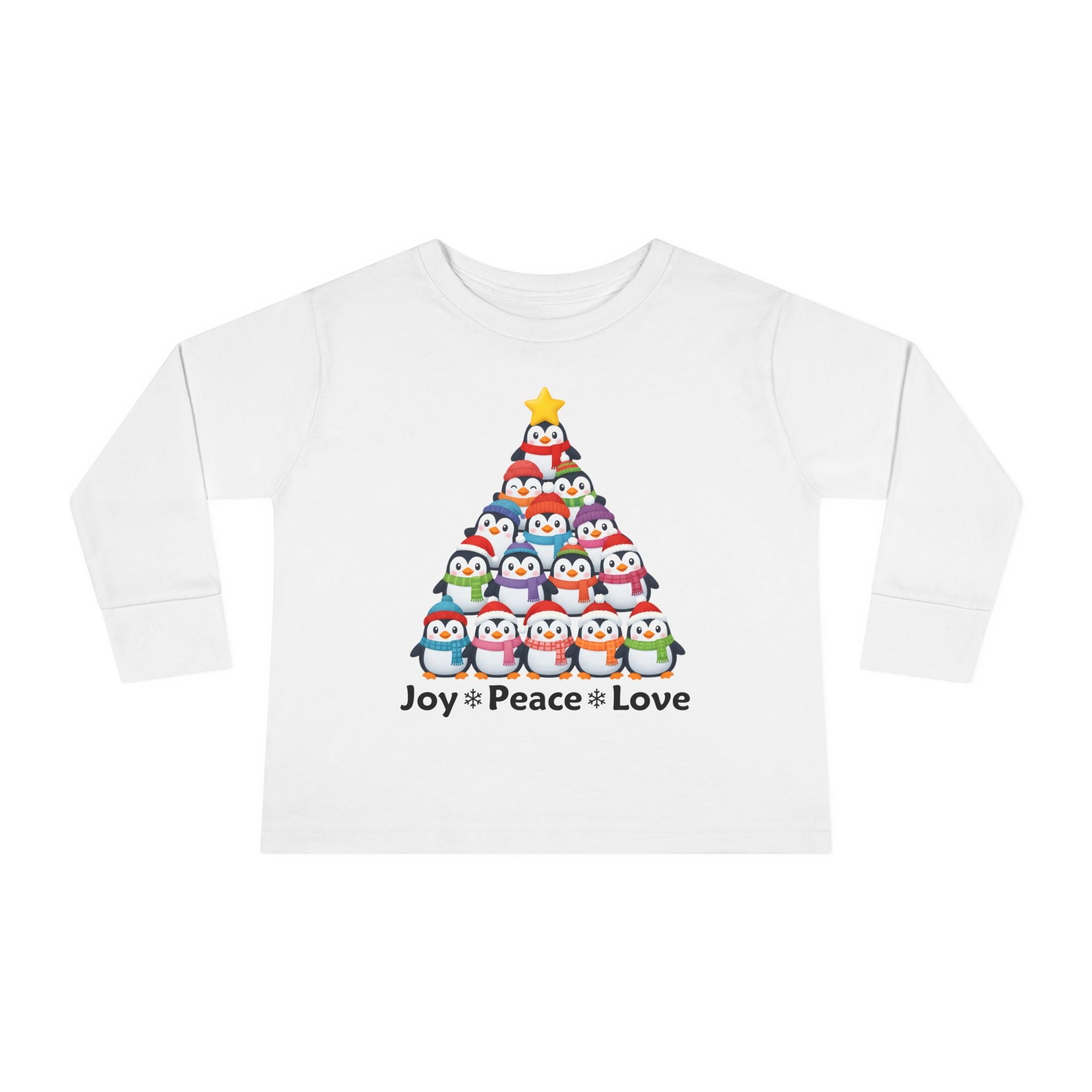 "Joy Peace Love" Toddler Christmas Shirt - Cozy Long Sleeve Holiday Tee With Penguin Design